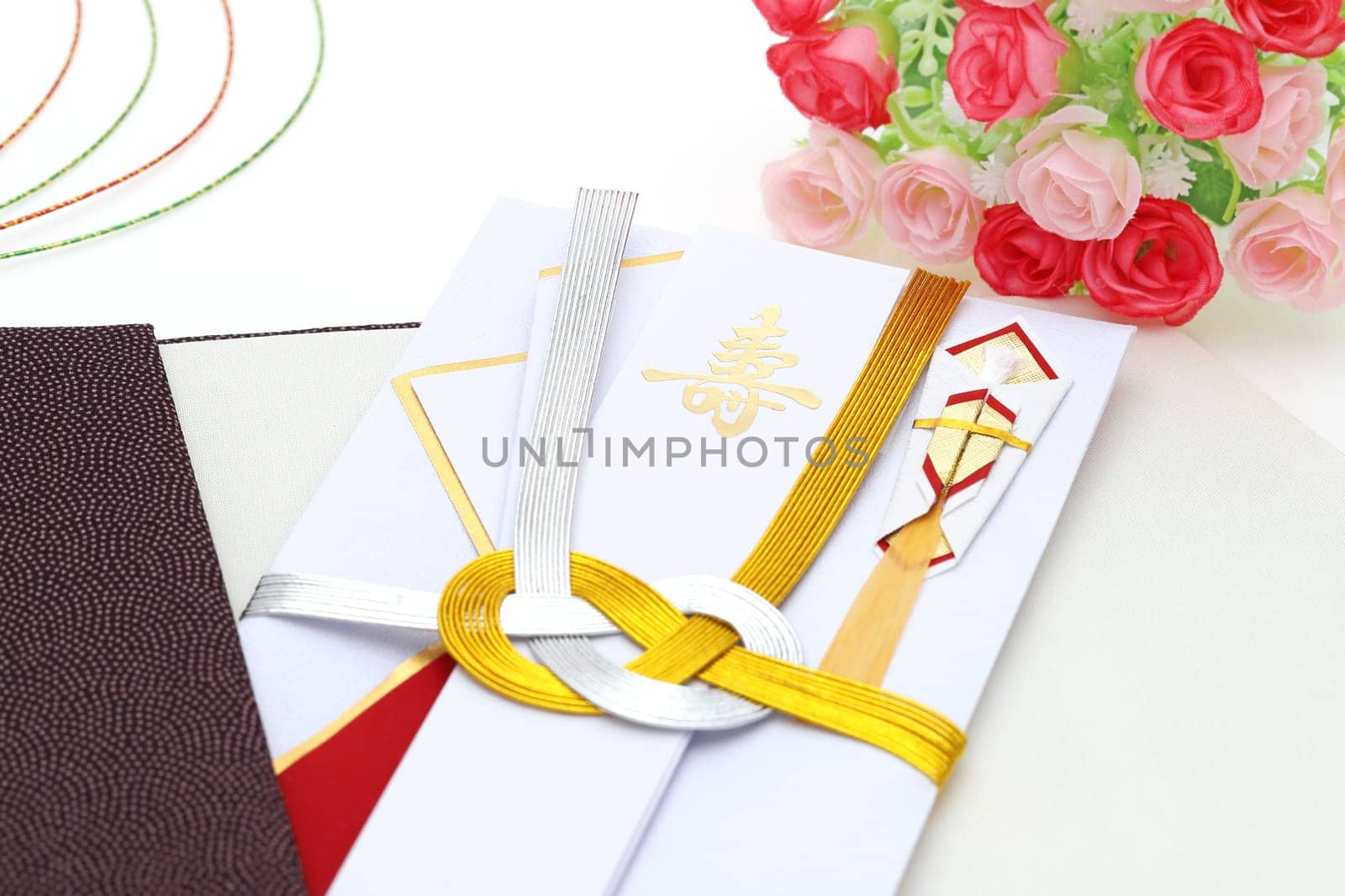 Traditional Japanese envelope for money gift to celebration, Present wrapping gift translation: "Congratulations"""