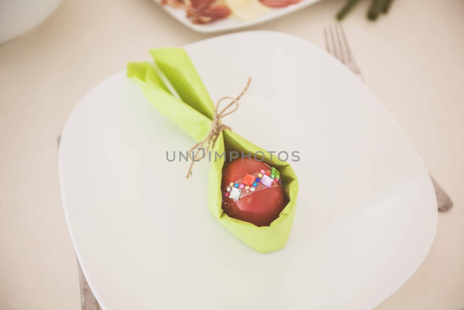 Easter eggs , traditional colorful eggs, Symbol of Eastern Orthodox Easter Day, table setting at home
