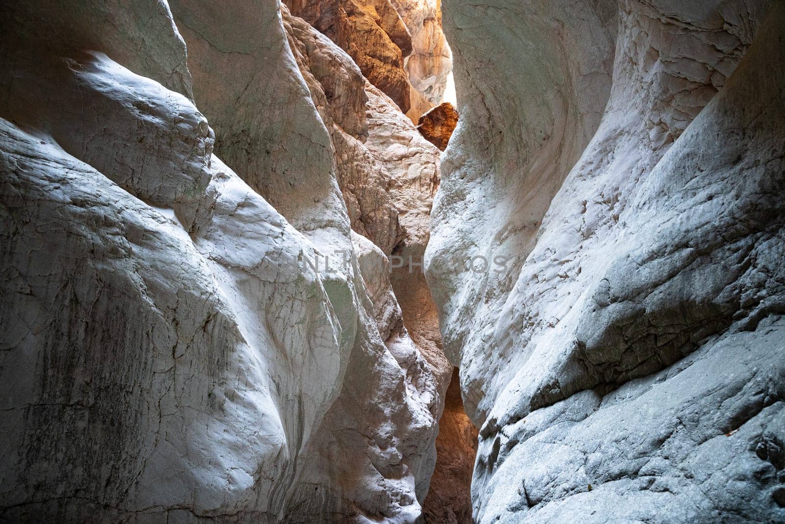 front view of canyon natural rock formation with light shining in Saklikent national park Turkey