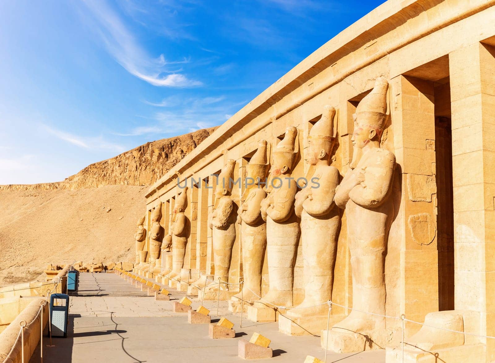 Mortuary Temple of Hatshepsut, northern colonnaded facade of the upper terrace, Luxor, Egypt.