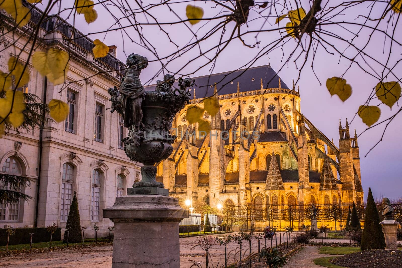 Bourges Cathedral in autumn from the garden, Centre, France