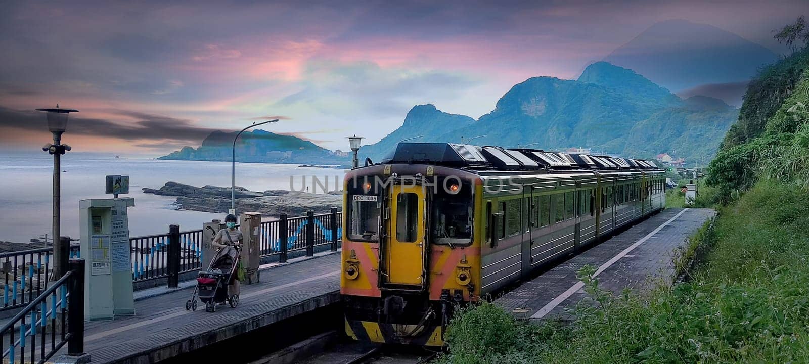 Keelung, Taiwan - 25 Aug, 2021 : Scenery of Badouzi railway station in keelung city, taiwan