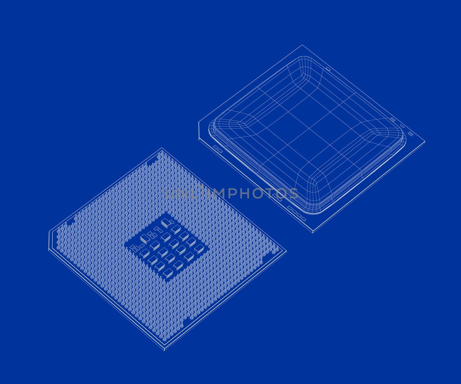 3D wire-frame models of computer processors