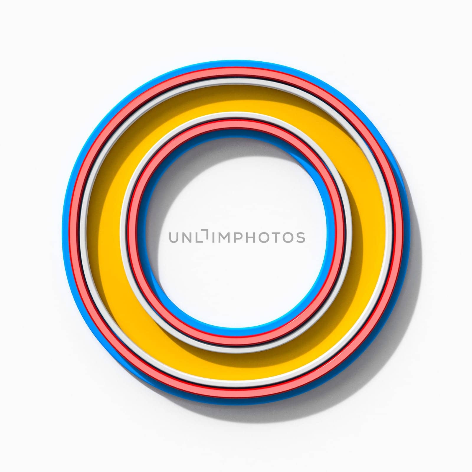 Slab serif colorful outlined font with shadows Letter O 3D rendering illustration isolated on white background