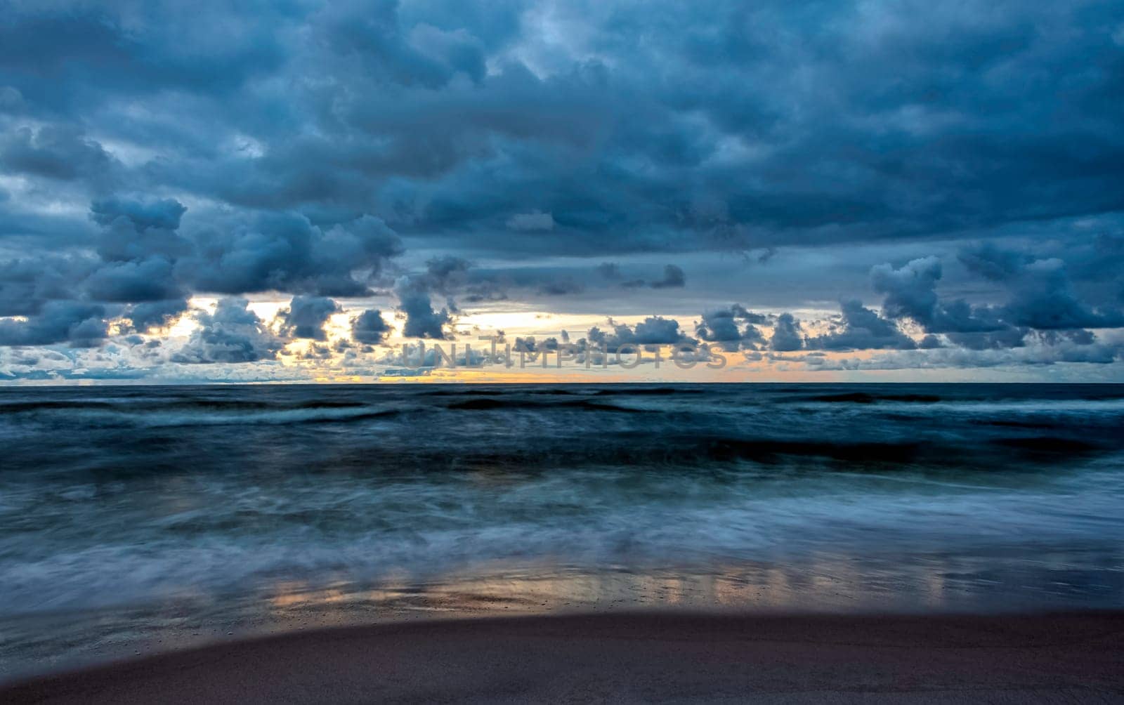 Sunset over Baltic Sea in Lubiatowo, Pomerania, Poland