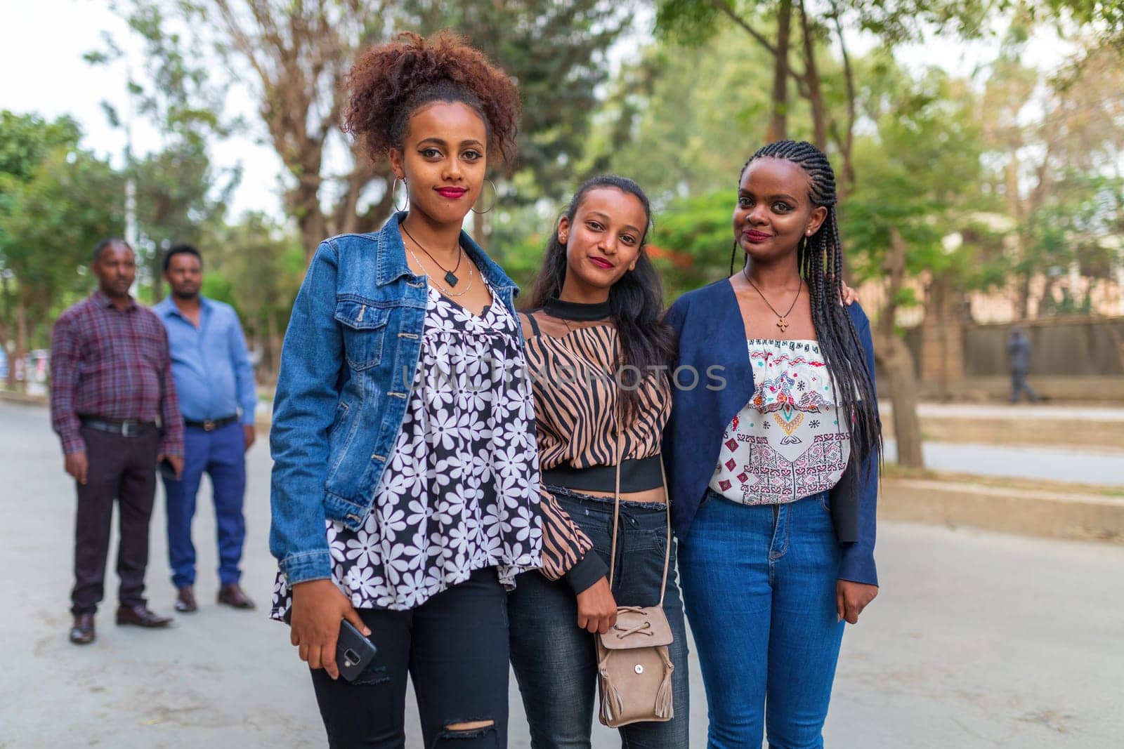Mekele, Ethiopia - April 28, 2019: Tigray ethiopian womans, university students on the street in Mekelle, second largest city and capital of Tigray region, in Ethiopia Africa