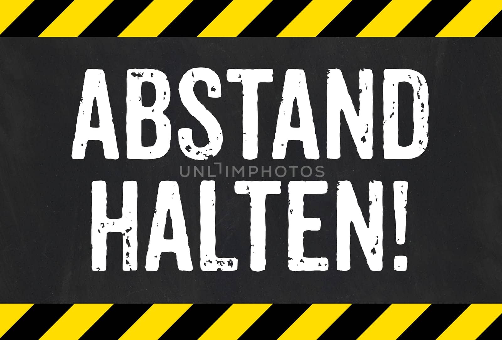 Sign with caution stripes - Keep distance in german - Abstand halten