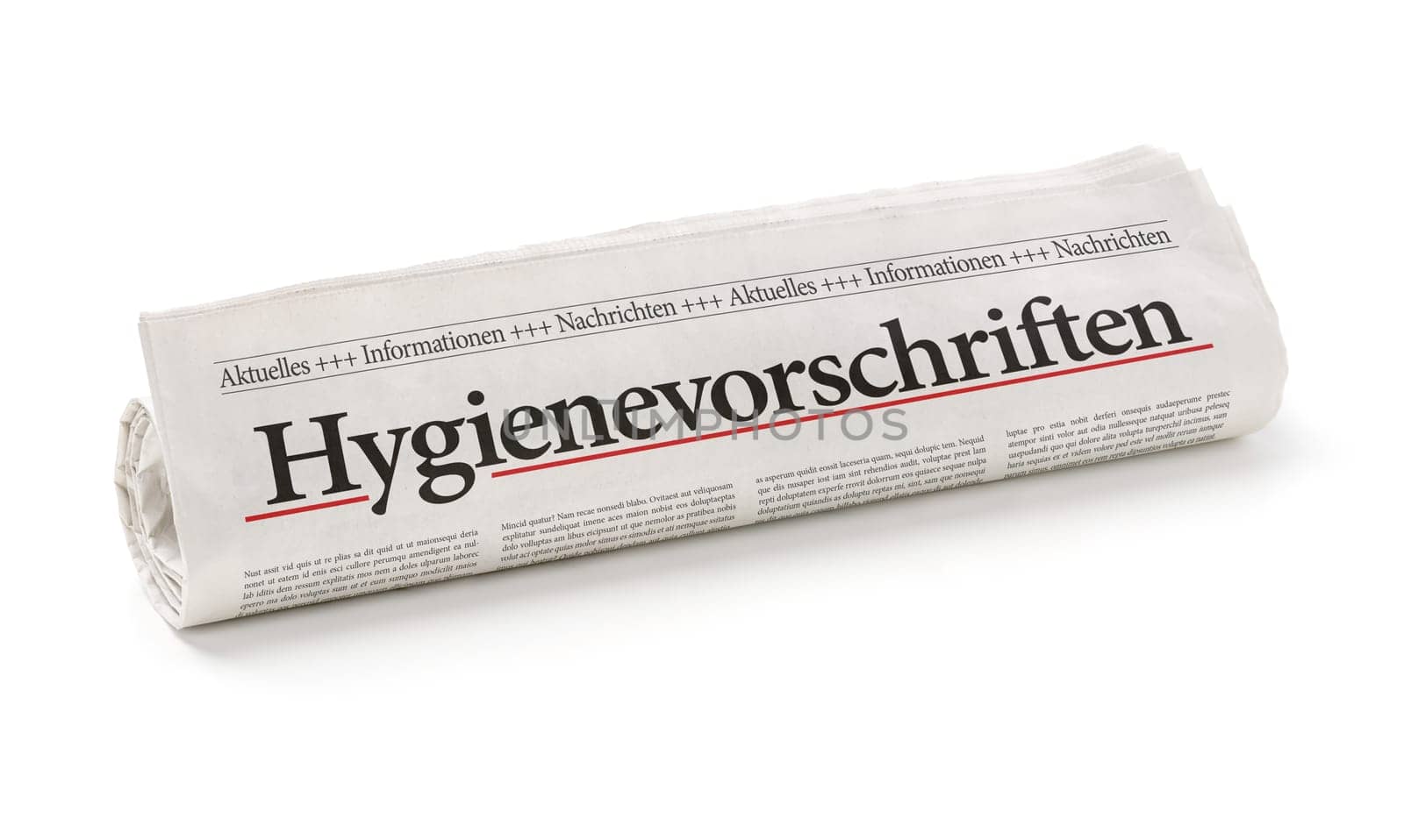 Rolled newspaper with the headline Hygiene regulations in german - Hygienevorschriften