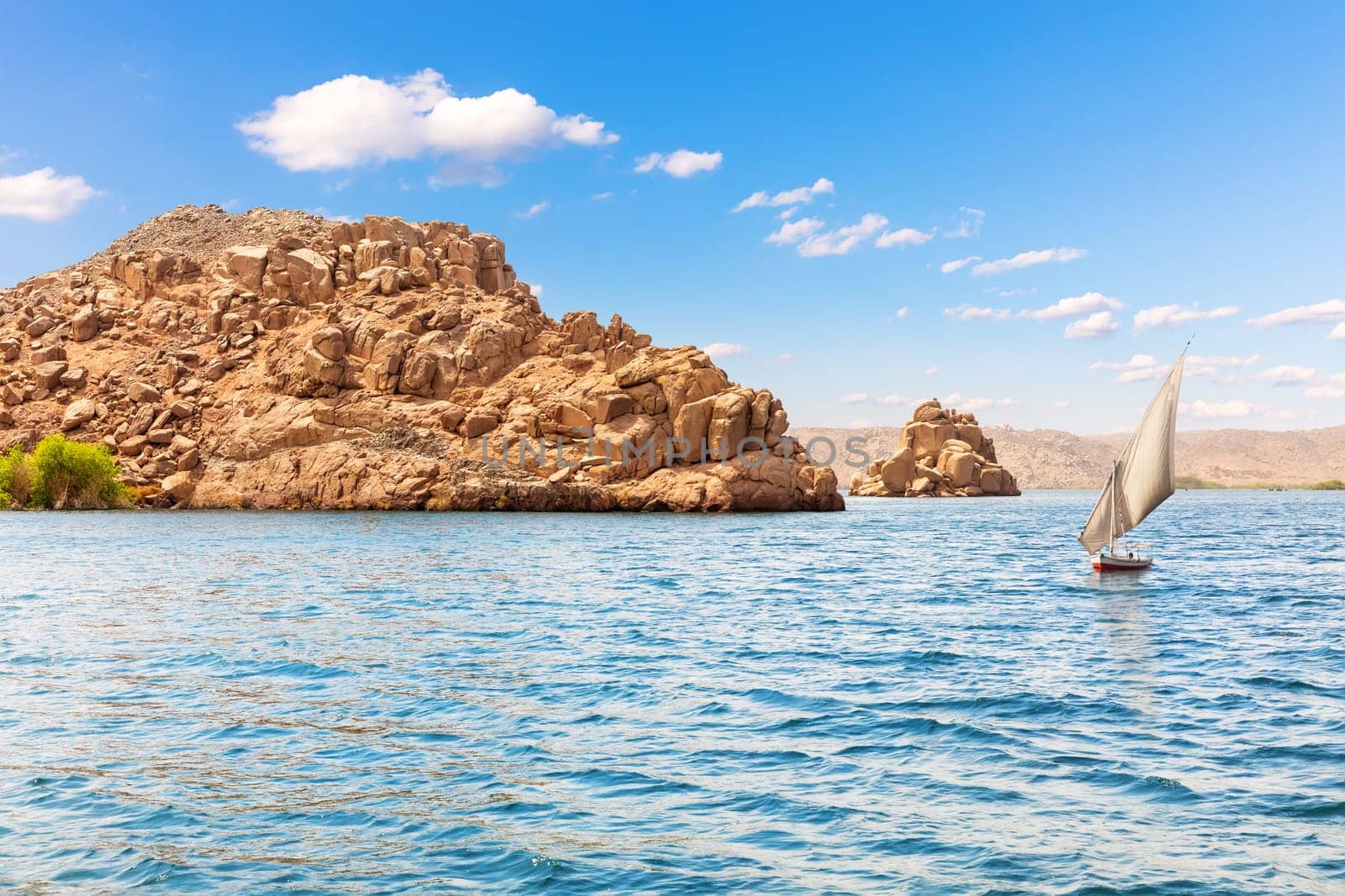 The Nile view, islands in the Lake Nasser, Aswan region, Egypt.