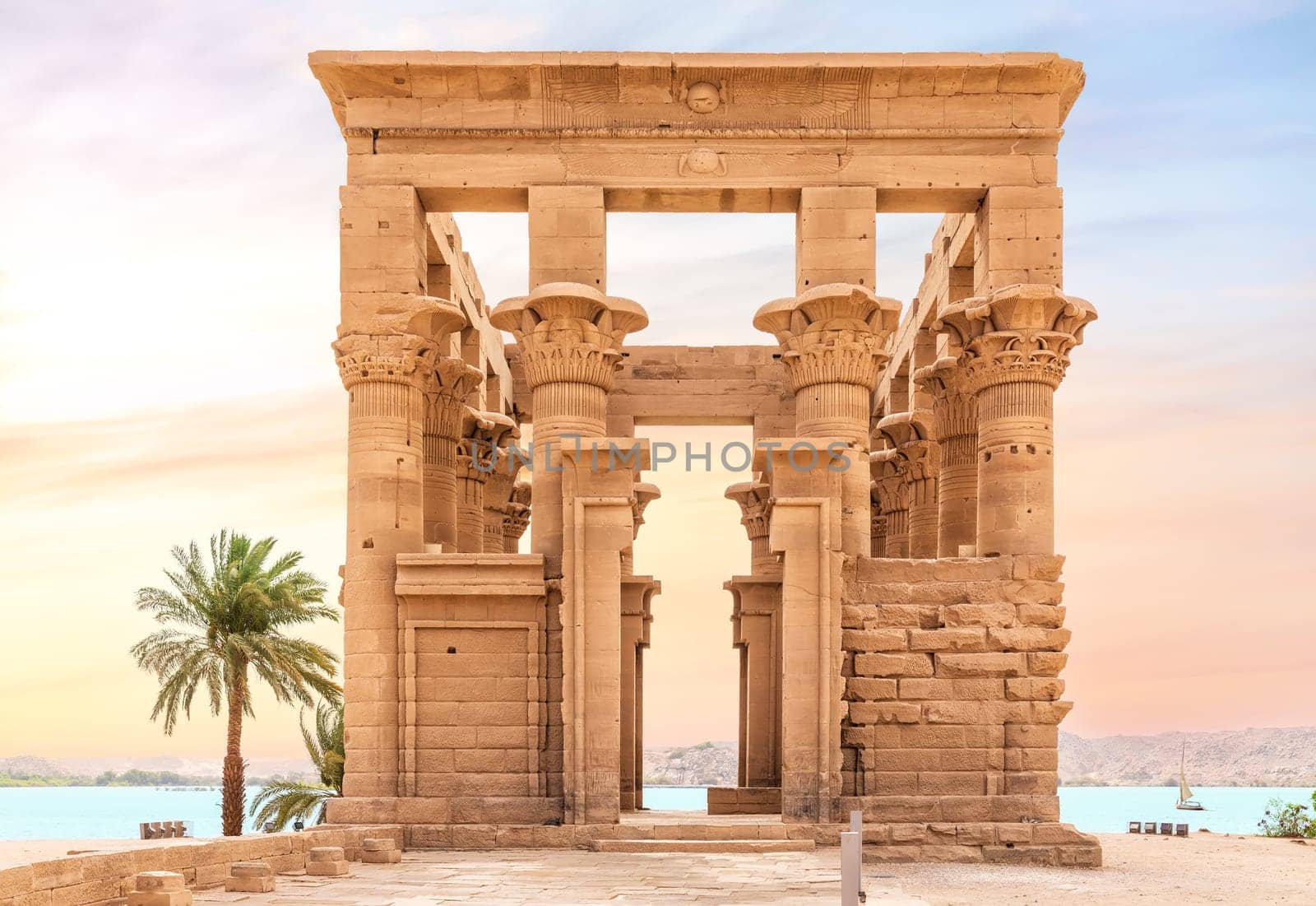 Trajan's Kiosk on Agilkia Island by the Nile, Aswan, Egypt.