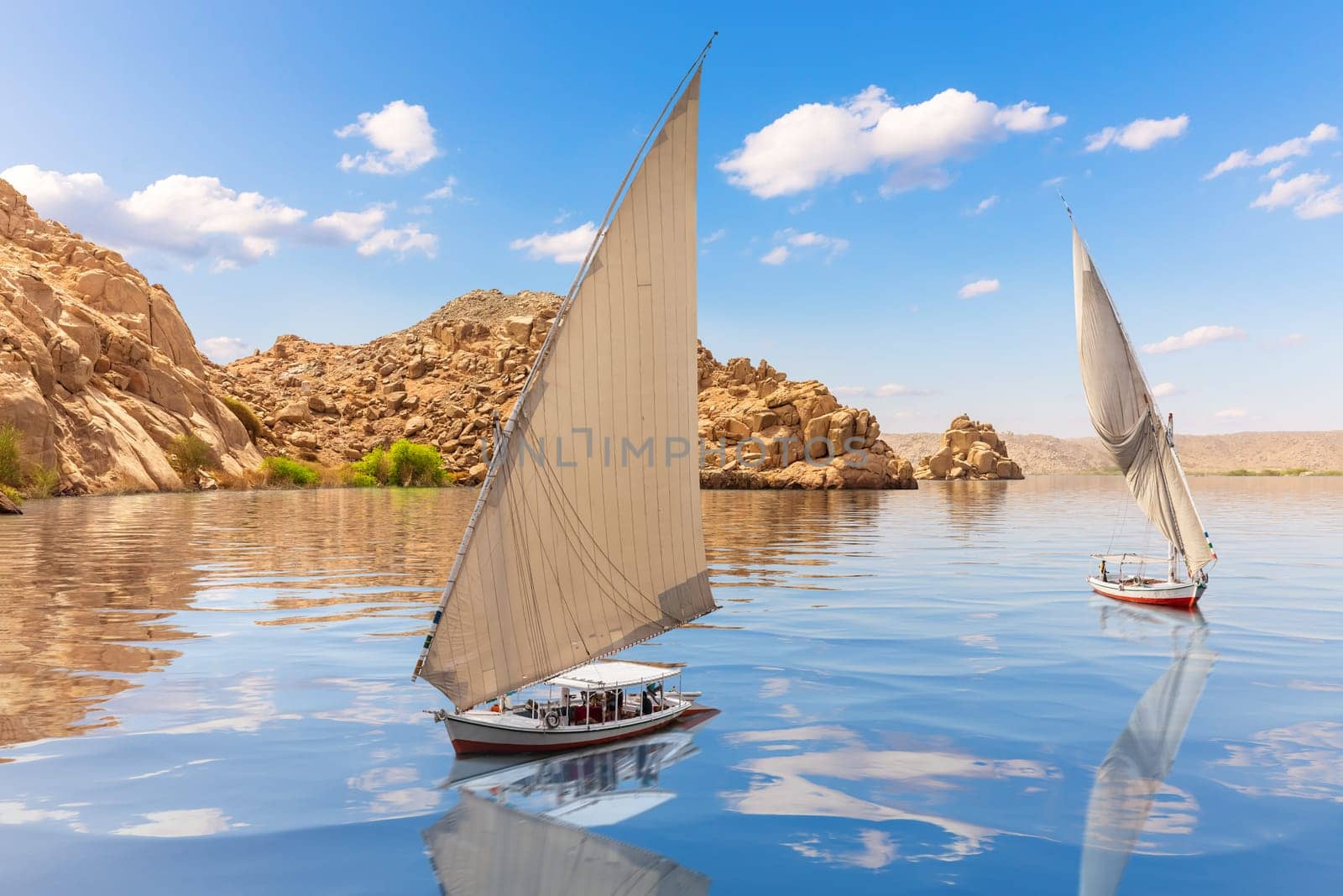 Beautiful Sailboats near Agilkia island, Philae, Aswan, Upper Egypt
