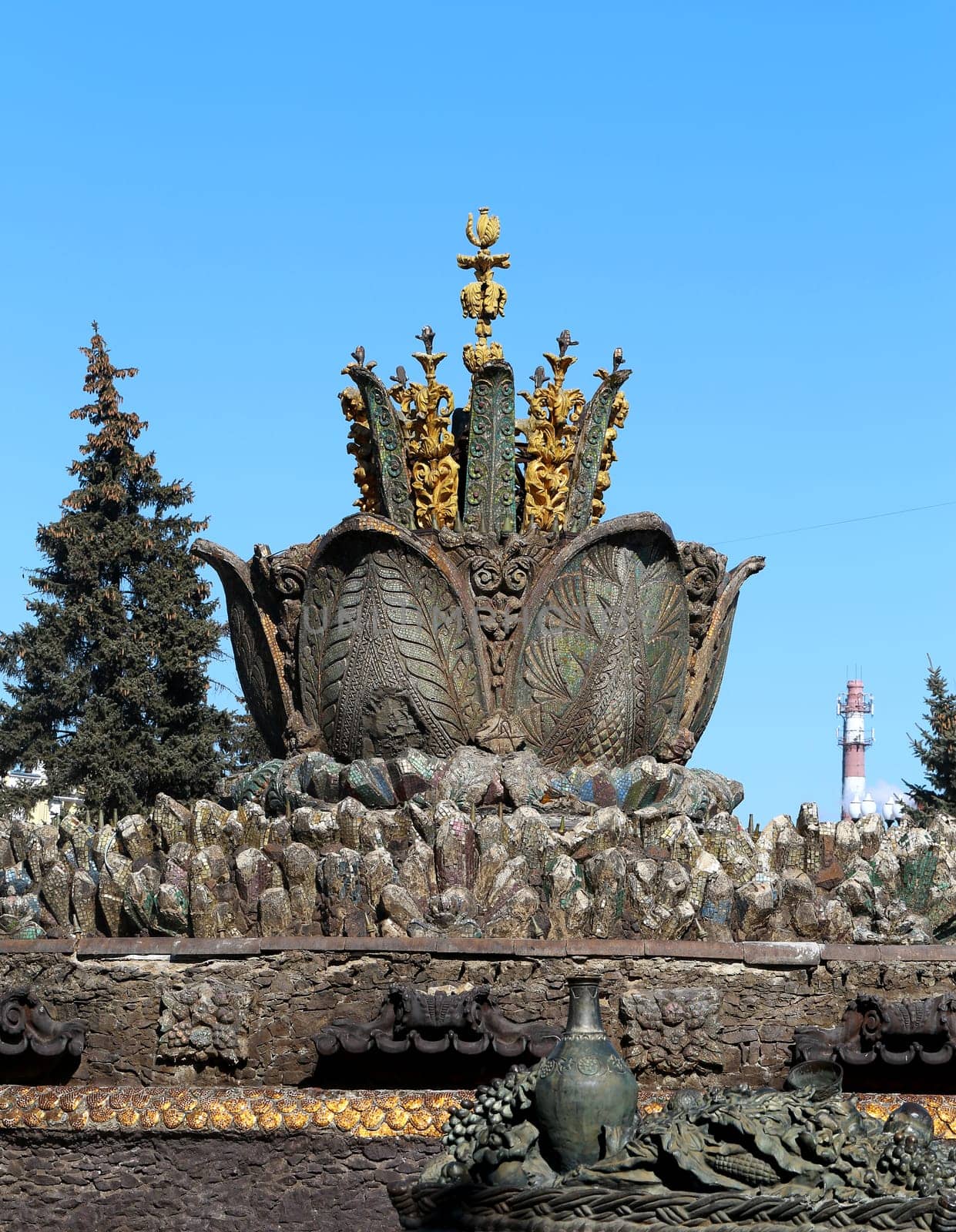 Fountain Stone Flower in Moscow at ENEA photographed close up