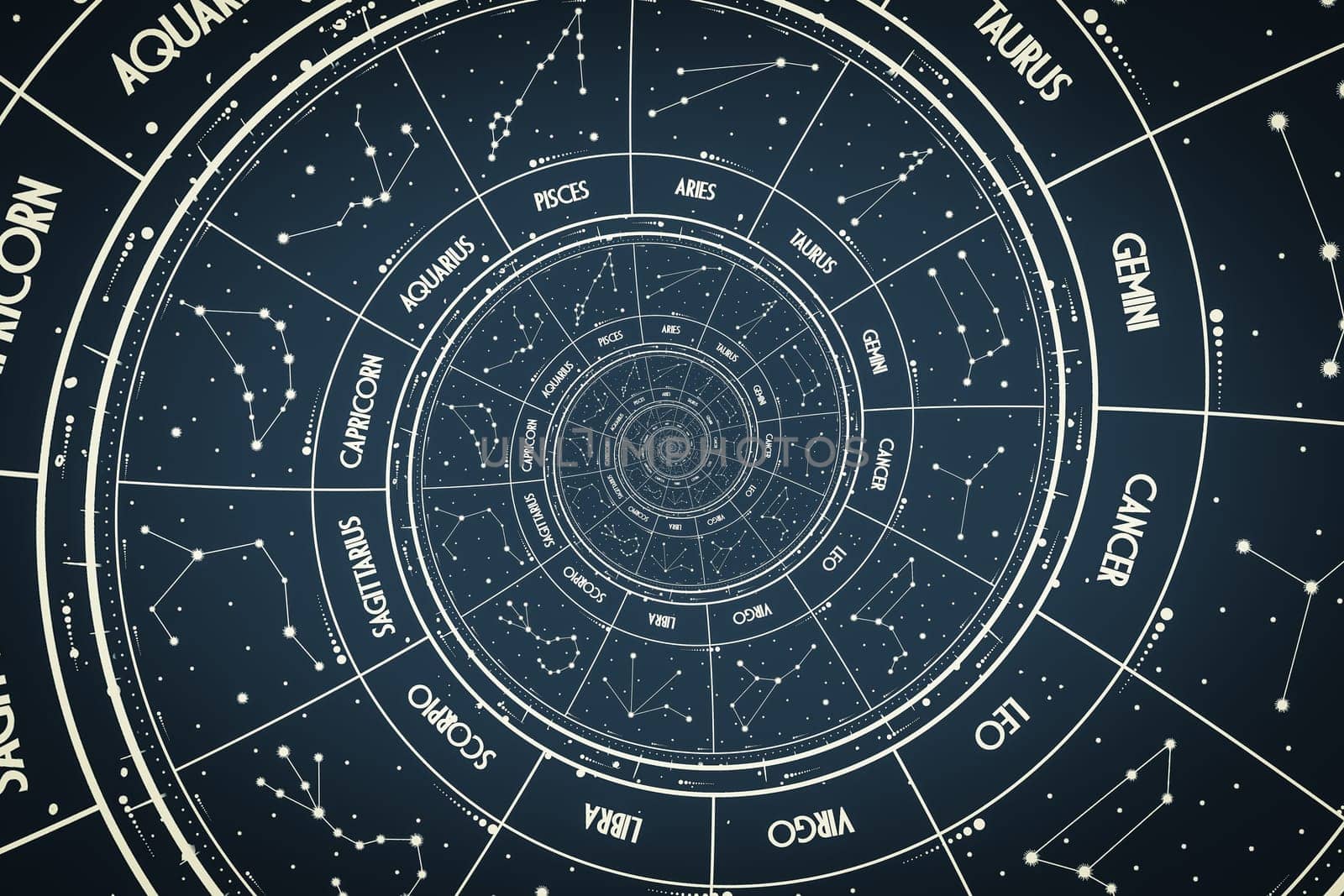 Droste effect background. Abstract design for concepts related to astrology, fantasy, time and magic.