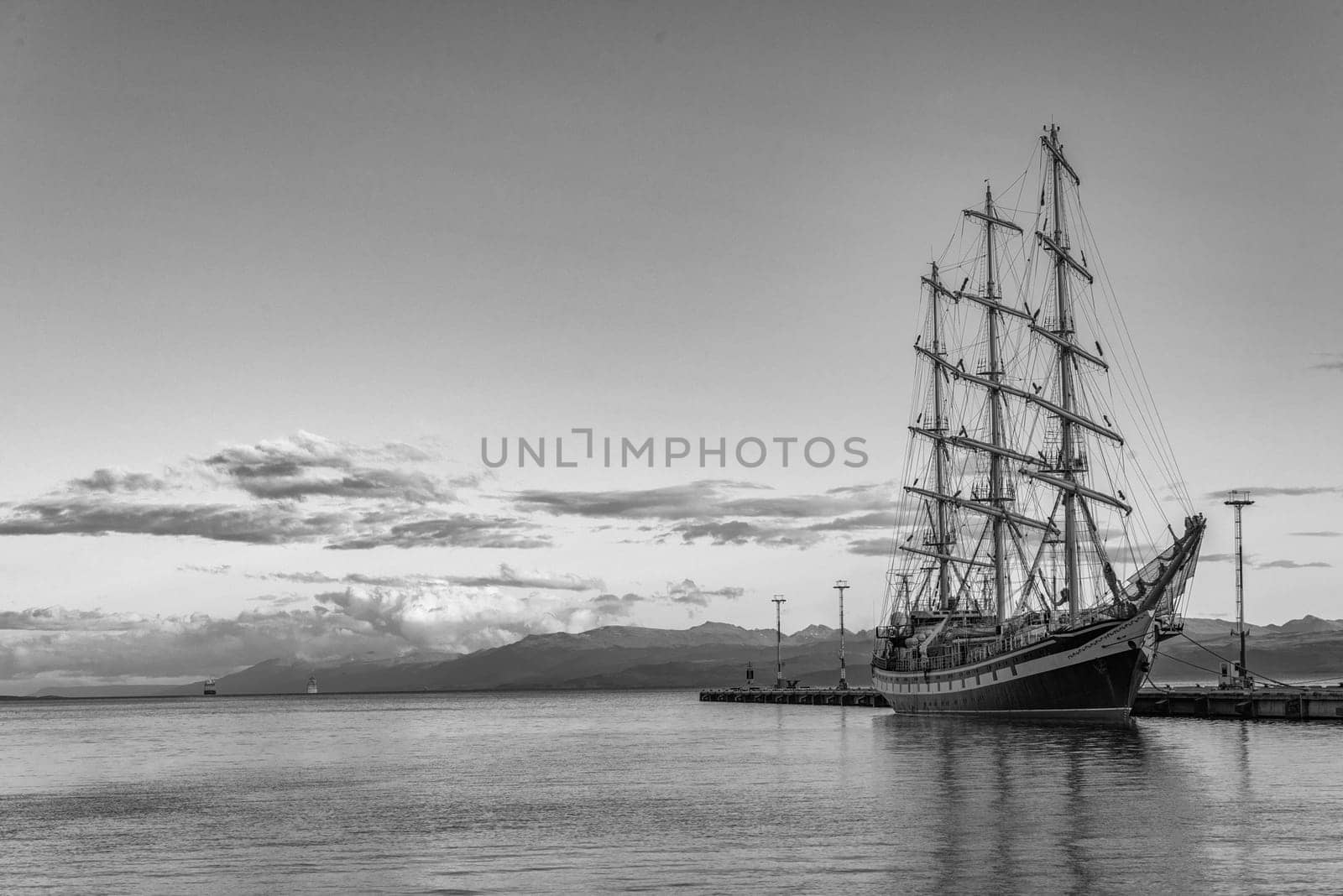 Large sailing ship in the port of Ushuaia, Patagonia, Argentina