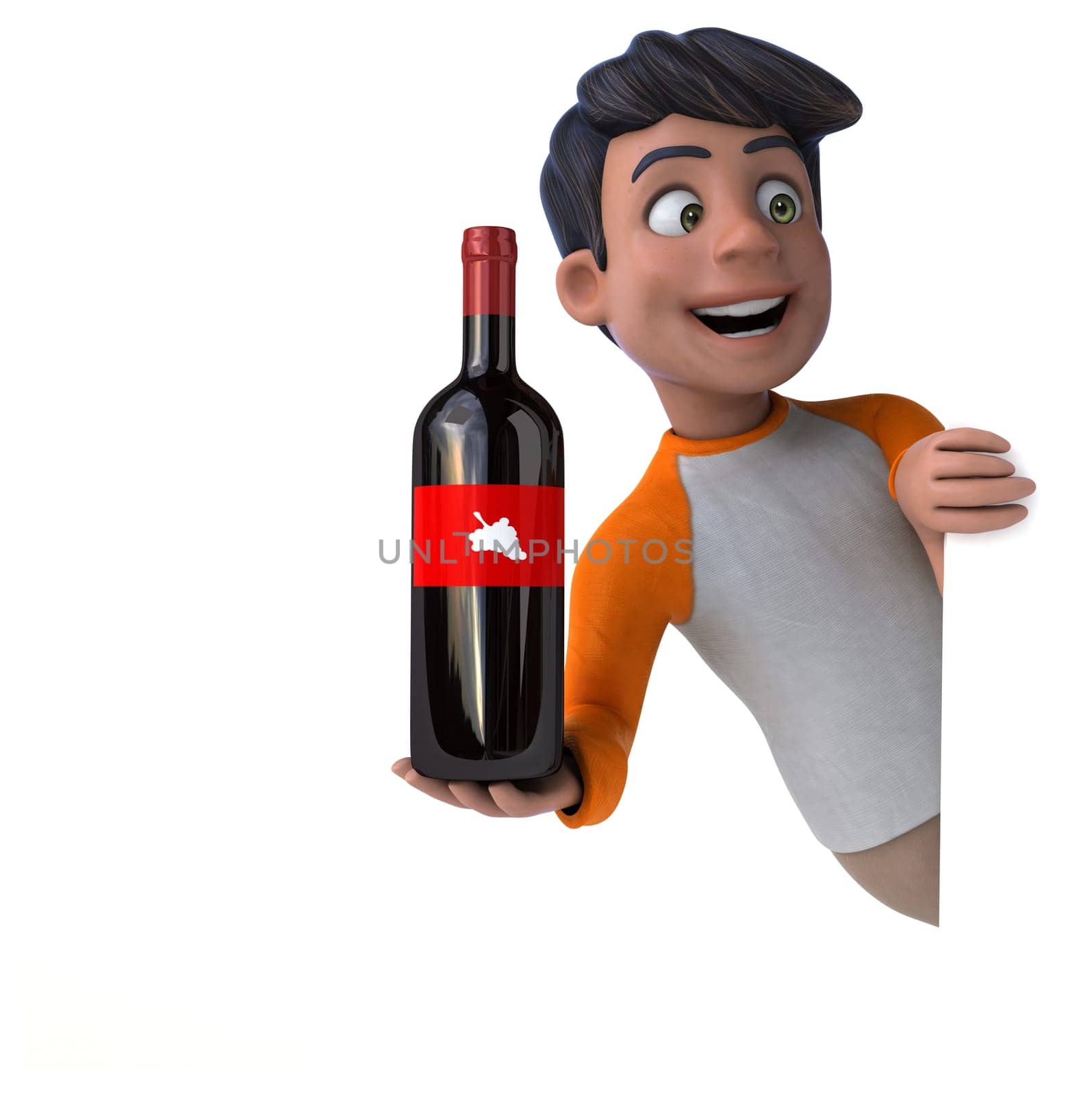 Fun 3D cartoon Asian teenager .