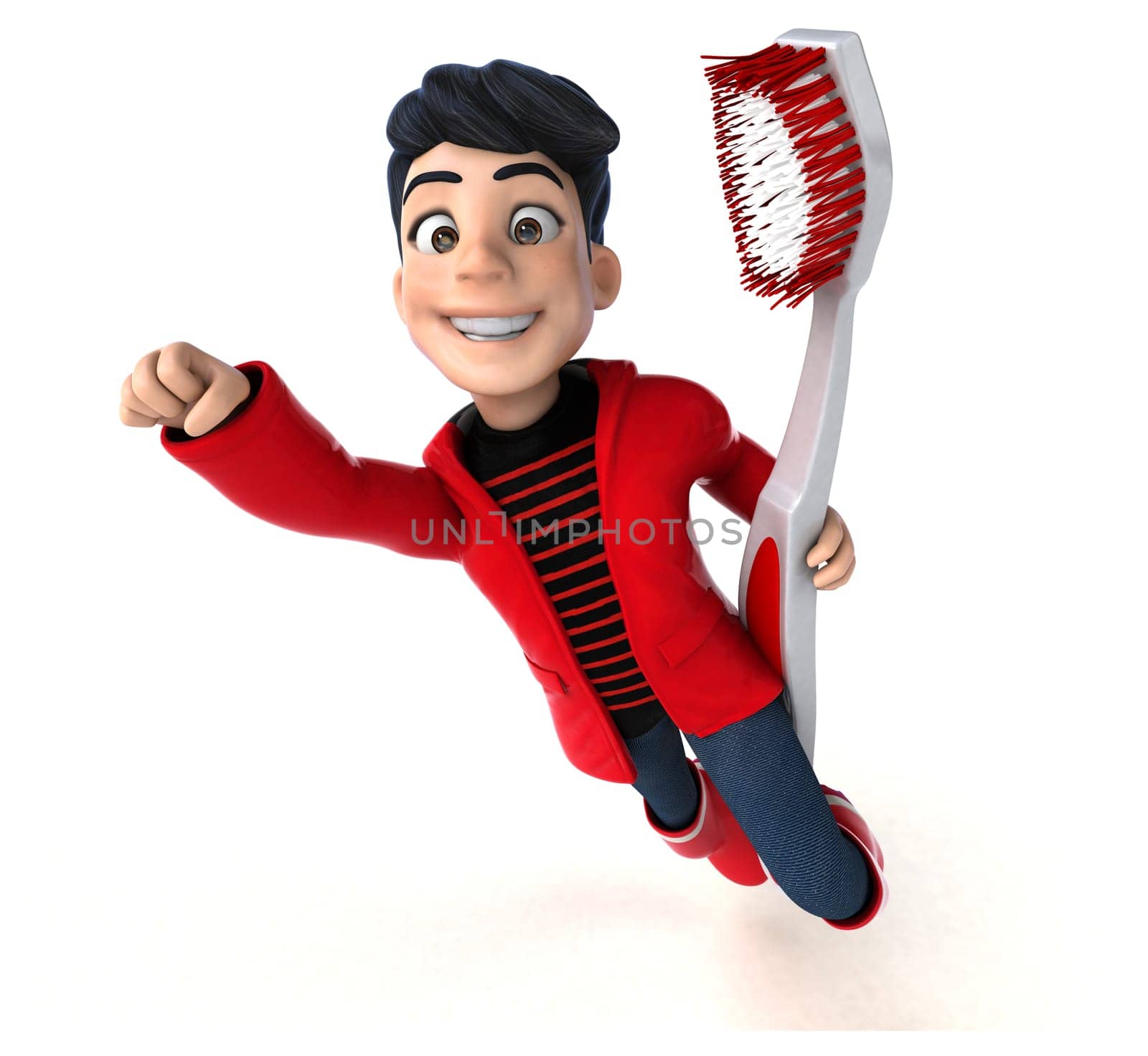 Fun 3D cartoon teenage boy with a toothbrush