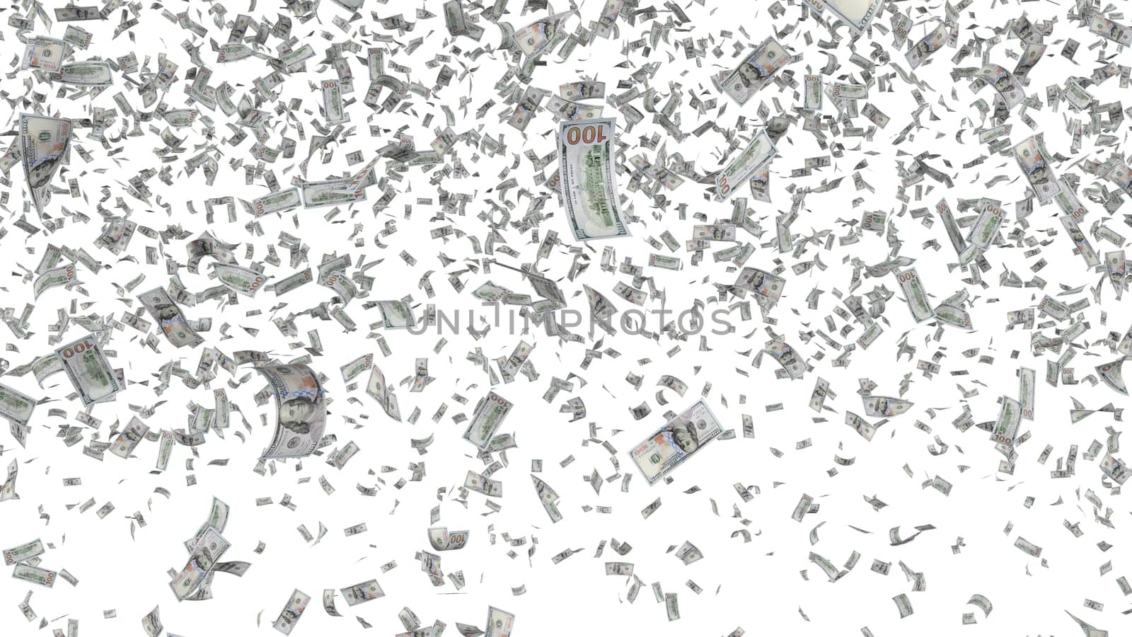 Falling banknotes isolated on white background. Money shower, winning lottery, cashback payment, finance success concept. Graphic design element for flyer, poster, website pattern. 3D illustration
