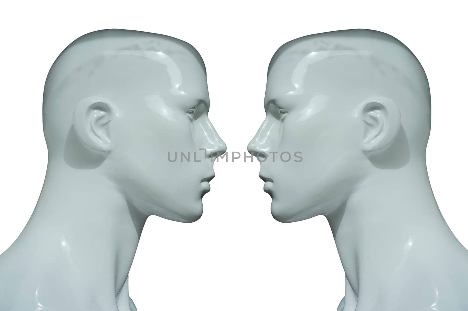 White mannequins bust profile. Isolated over white background