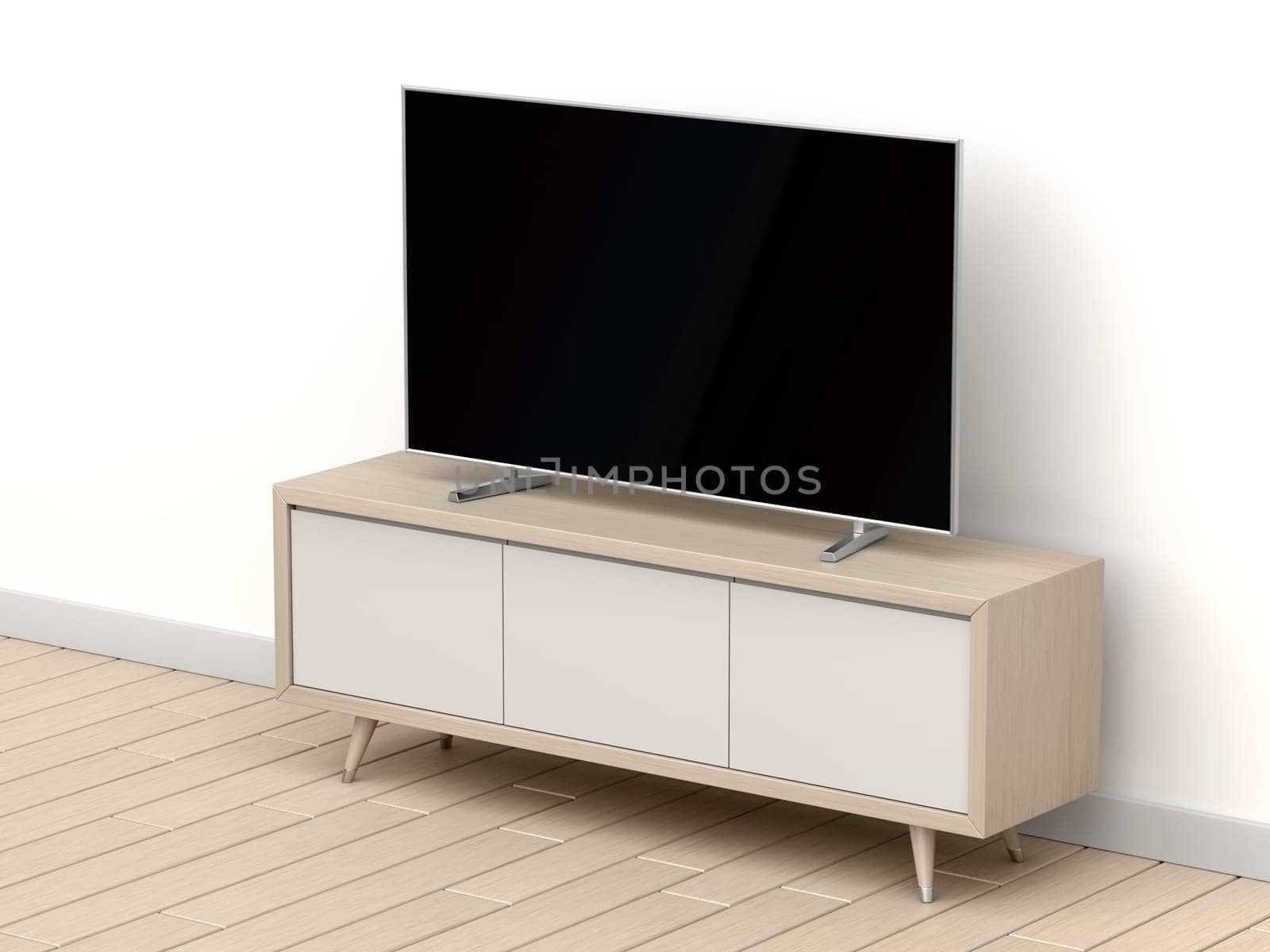 Flat screen tv on modern tv stand in the living room