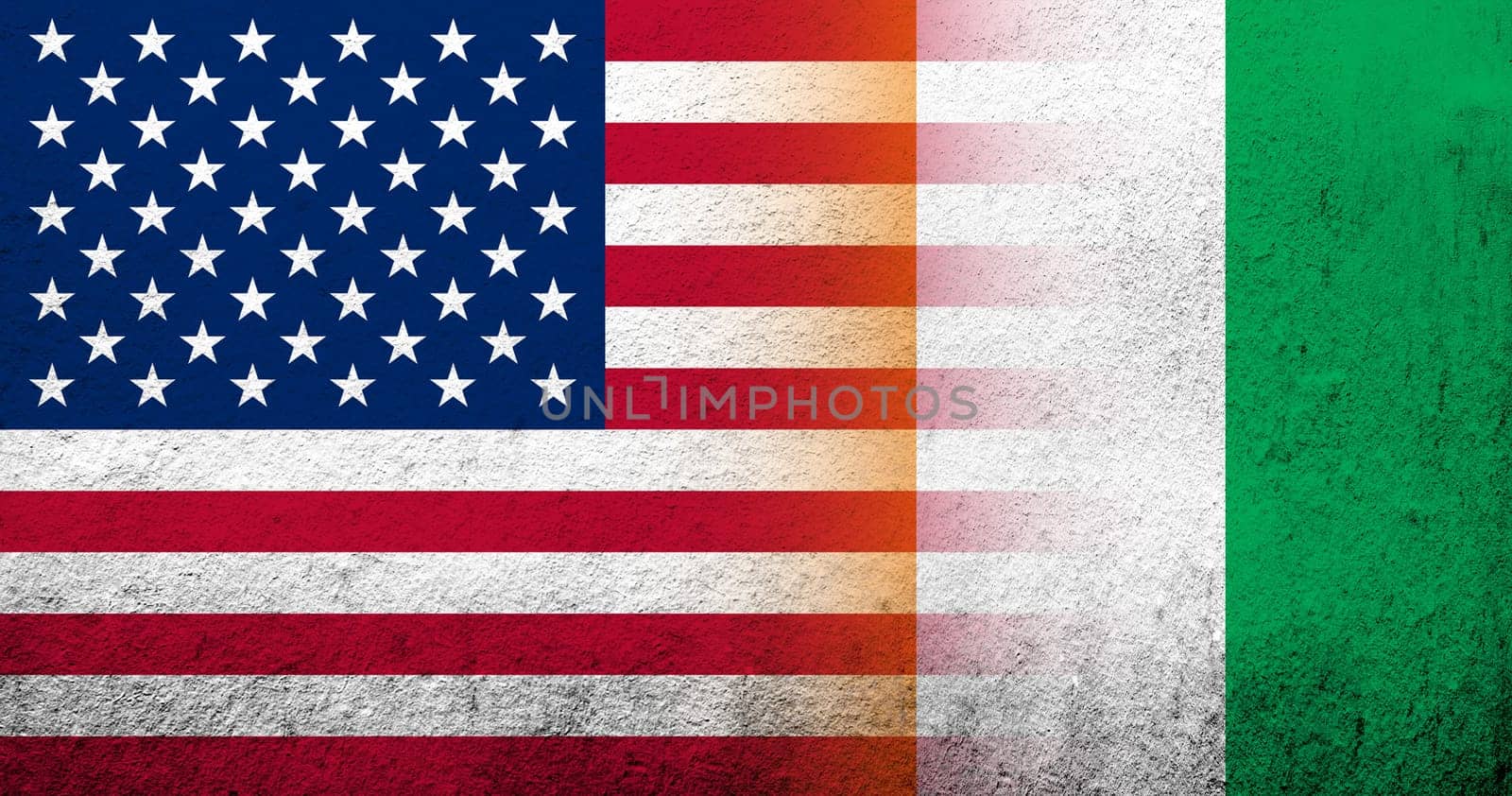United States of America (USA) national flag with Ivory Coast National flag. Grunge background