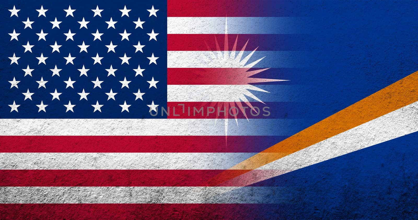 United States of America (USA) national flag with Marshall Islands National flag. Grunge background