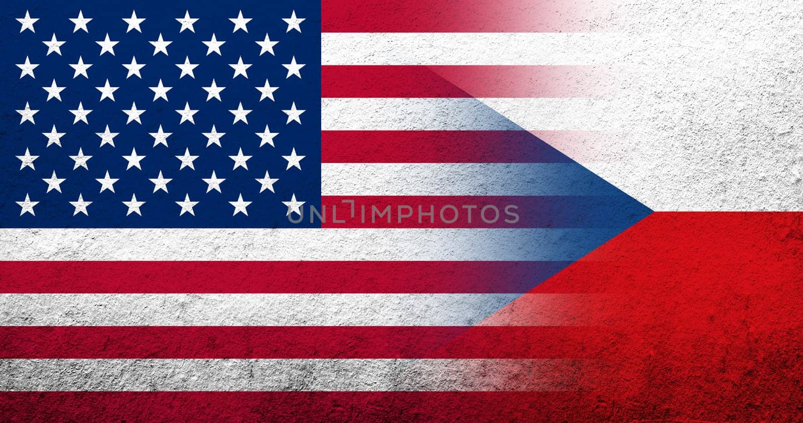 United States of America (USA) national flag with National flag of Czech Republic. Grunge background