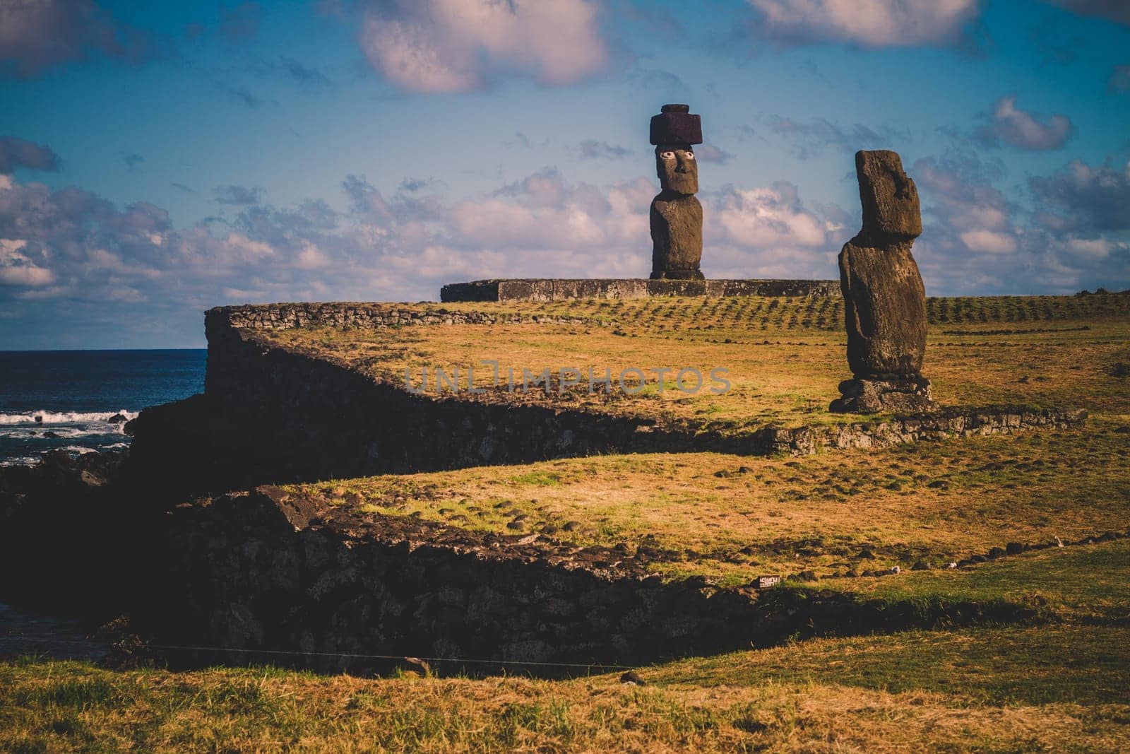 Moai stone sculptures on Easter island, Chile
