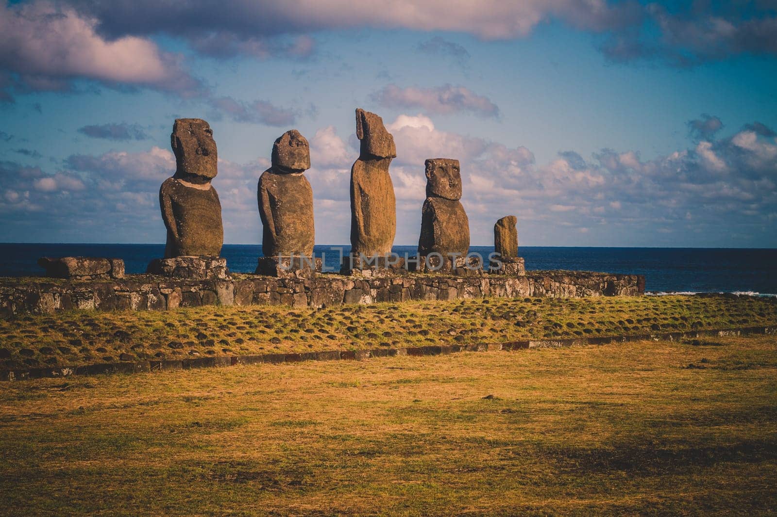 Moai stone sculptures on Easter island, Chile