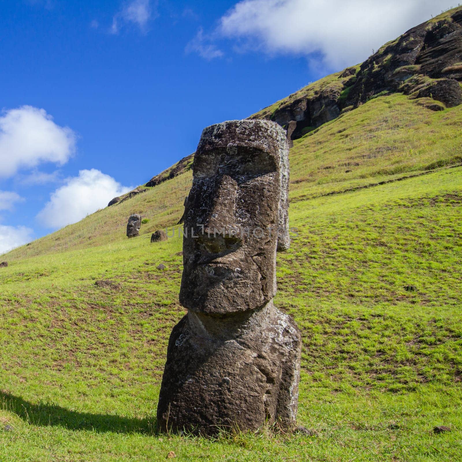 Moai stone sculptures at Rano Raraku, Easter island, Chile