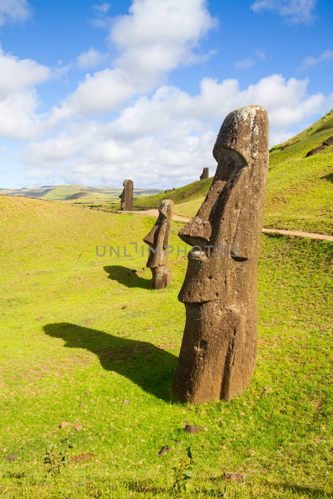 Moai stone sculptures at Rano Raraku, Easter island, Chile