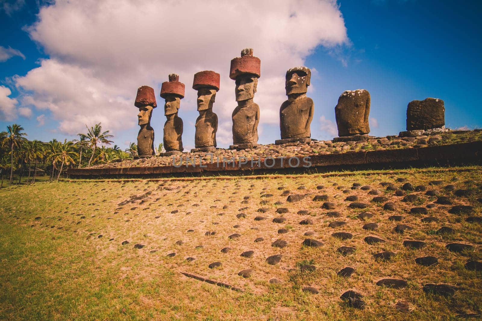 Moai at Ahu Tongariki, Easter island, Chile