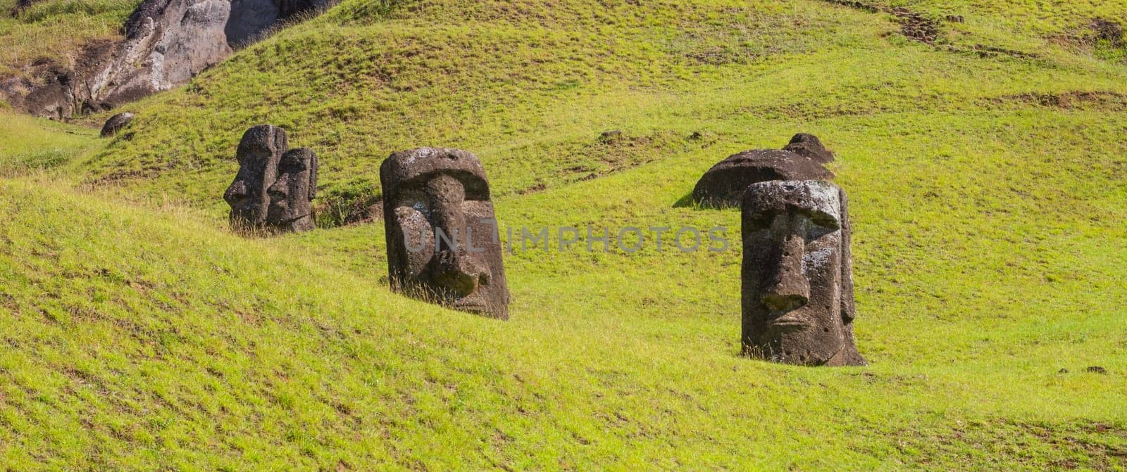 Moai stone sculptures at Rano Raraku, Easter island, Chile