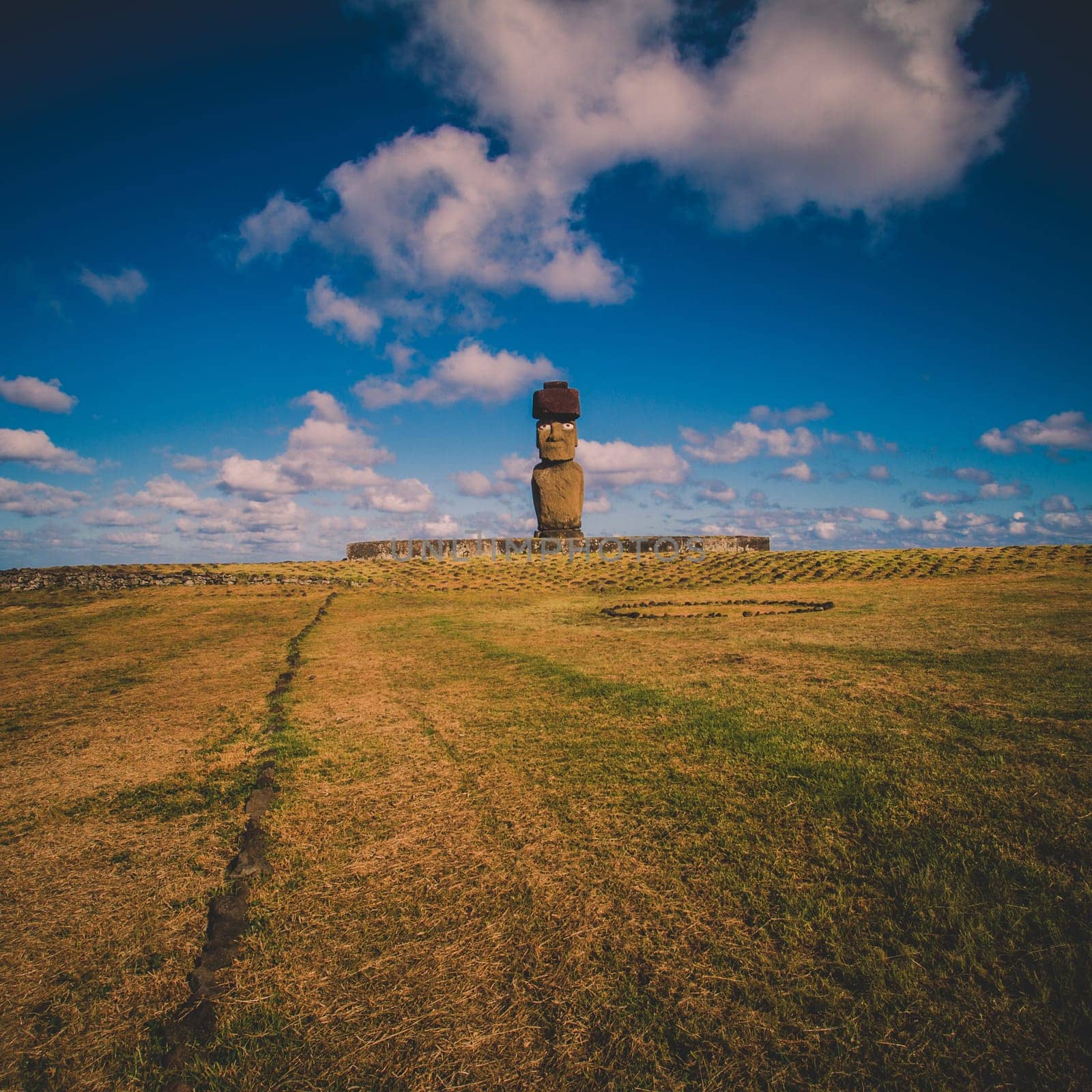 Moai stone sculptures on Easter island, Chile