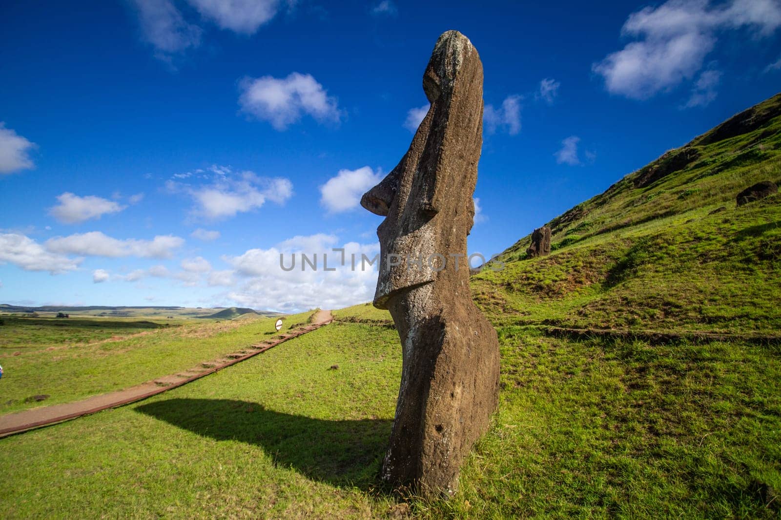 Moai stone sculptures at Rano Raraku, Easter island, Chile