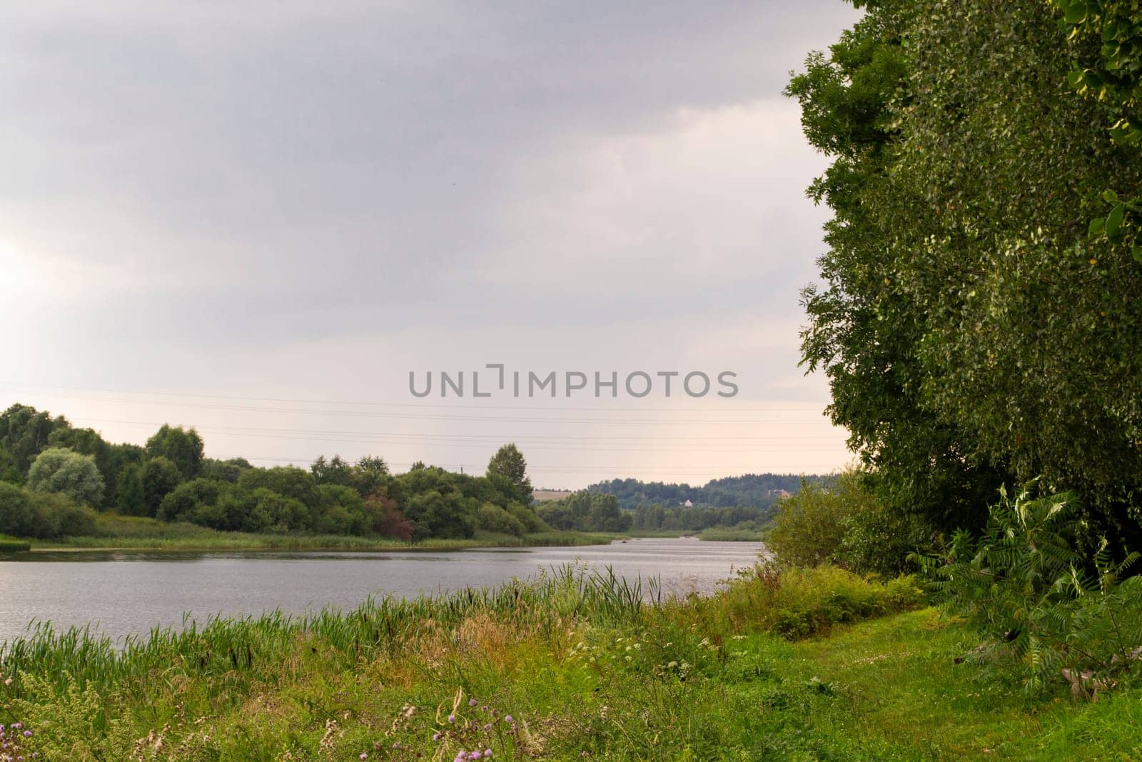Misty morning on the river in the countryside. Autumn season in Belarus