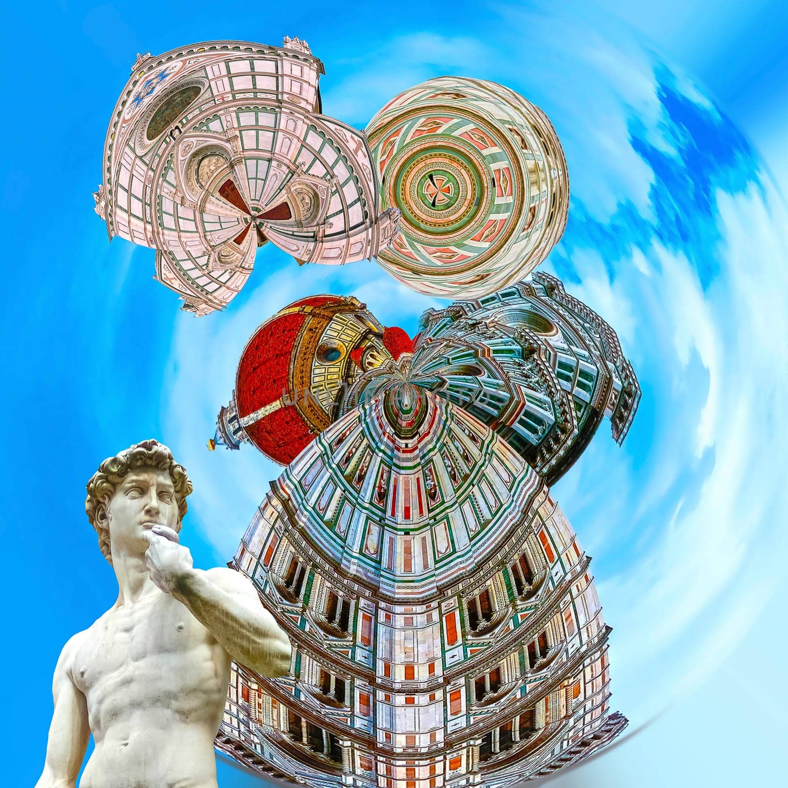 Collage of landmarks of Florence, Italy. Basilica of Santa Maria del Fiore or Basilica of Saint Mary of the Flower in Florence, Italy