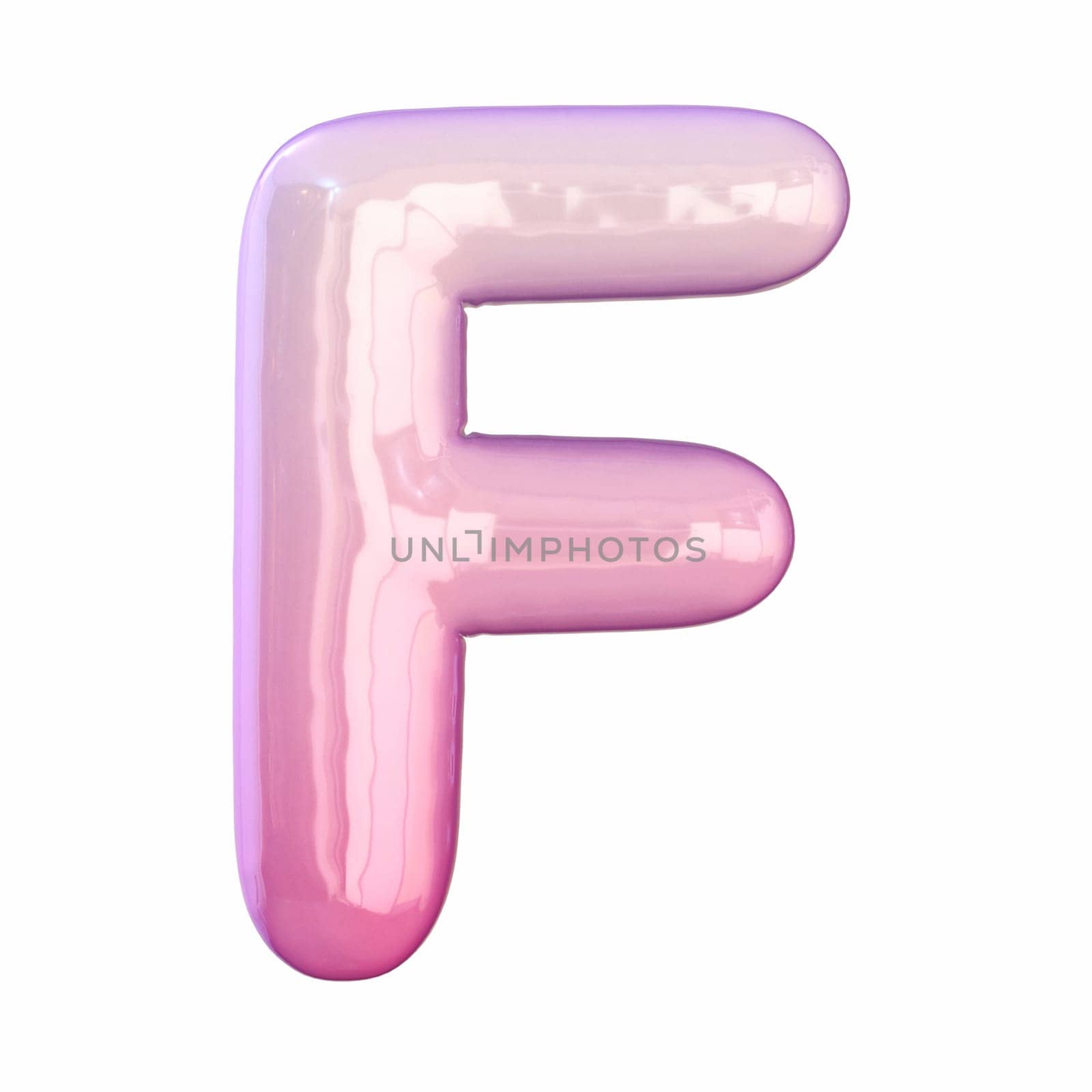 Pink latex glossy font Letter F 3D rendering illustration isolated on white background
