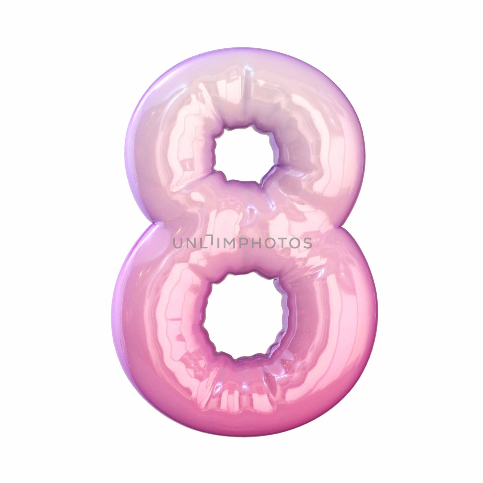 Pink latex glossy font Number 8 EIGHT  3D rendering illustration isolated on white background