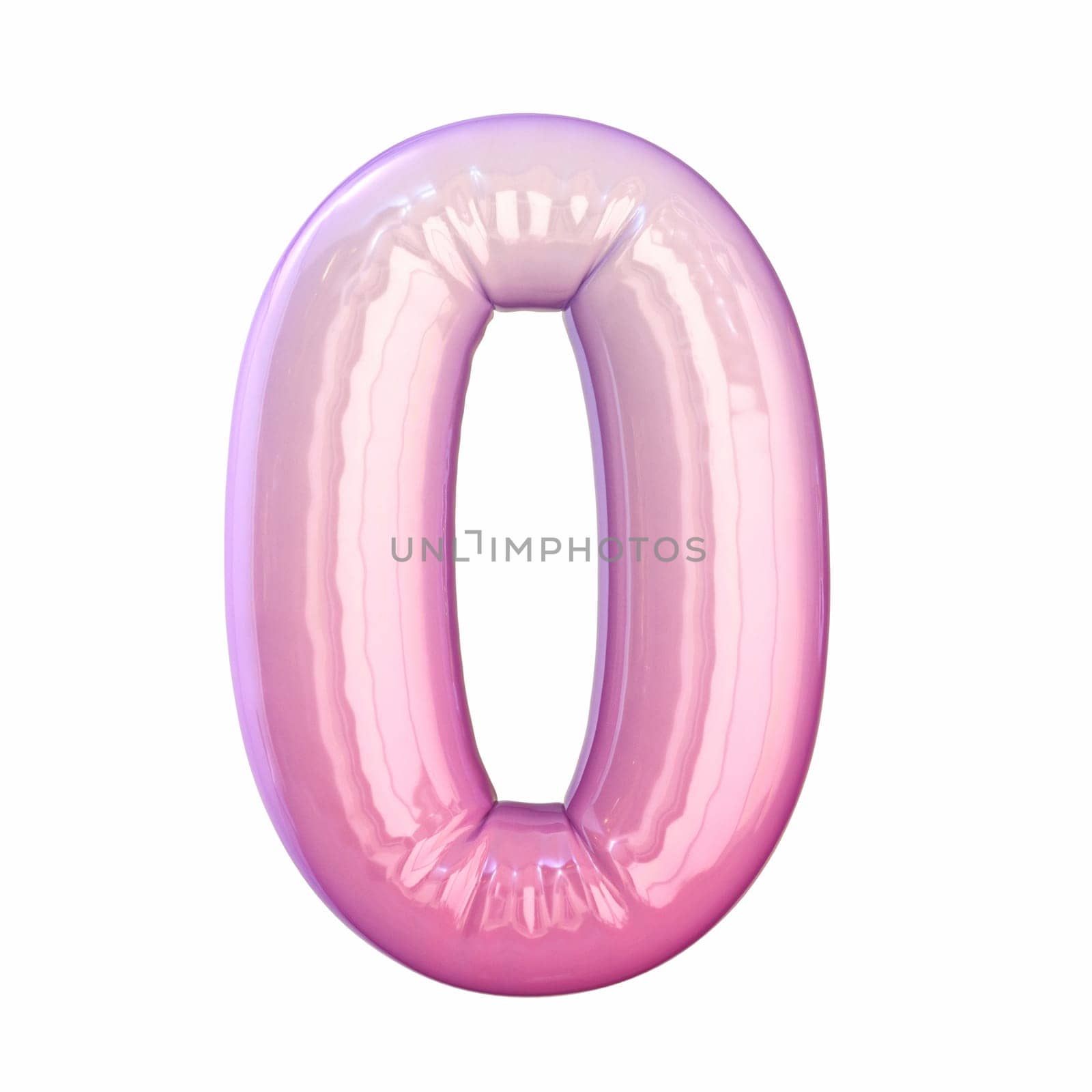 Pink latex glossy font Number 0 ZERO 3D rendering illustration isolated on white background