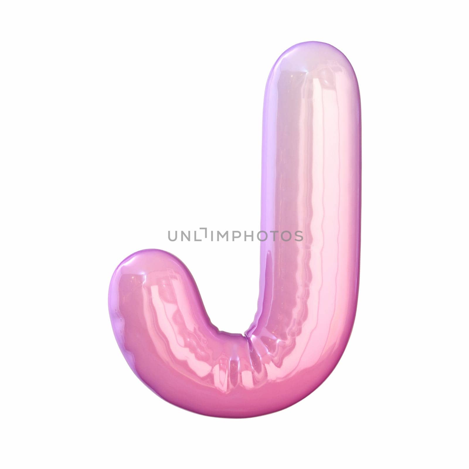 Pink latex glossy font Letter J 3D rendering illustration isolated on white background