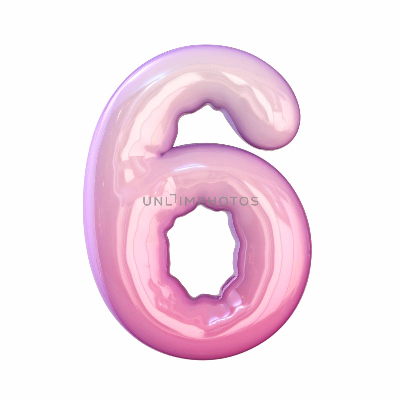 Pink latex glossy font Number 6 SIX 3D rendering illustration isolated on white background