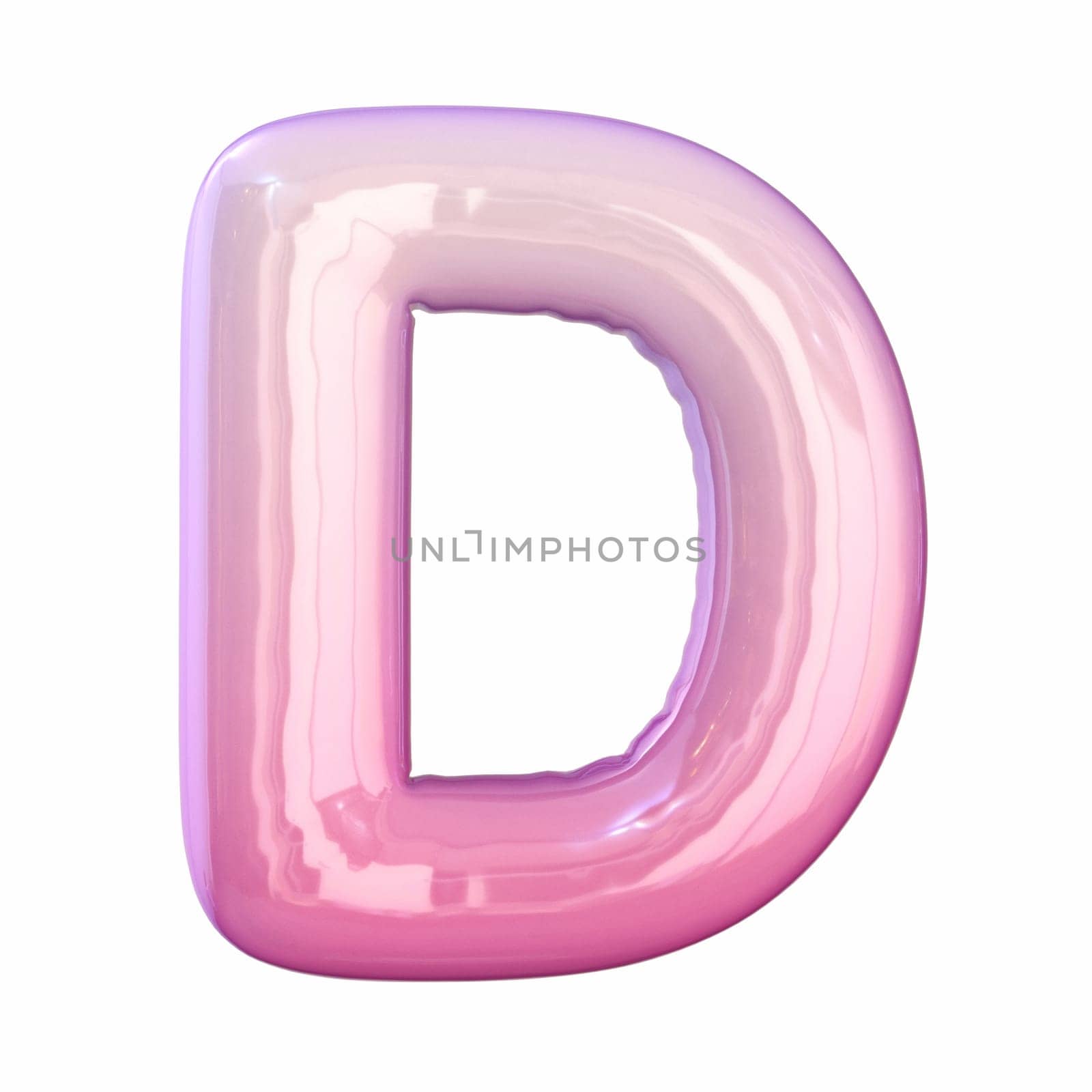Pink latex glossy font Letter D 3D rendering illustration isolated on white background