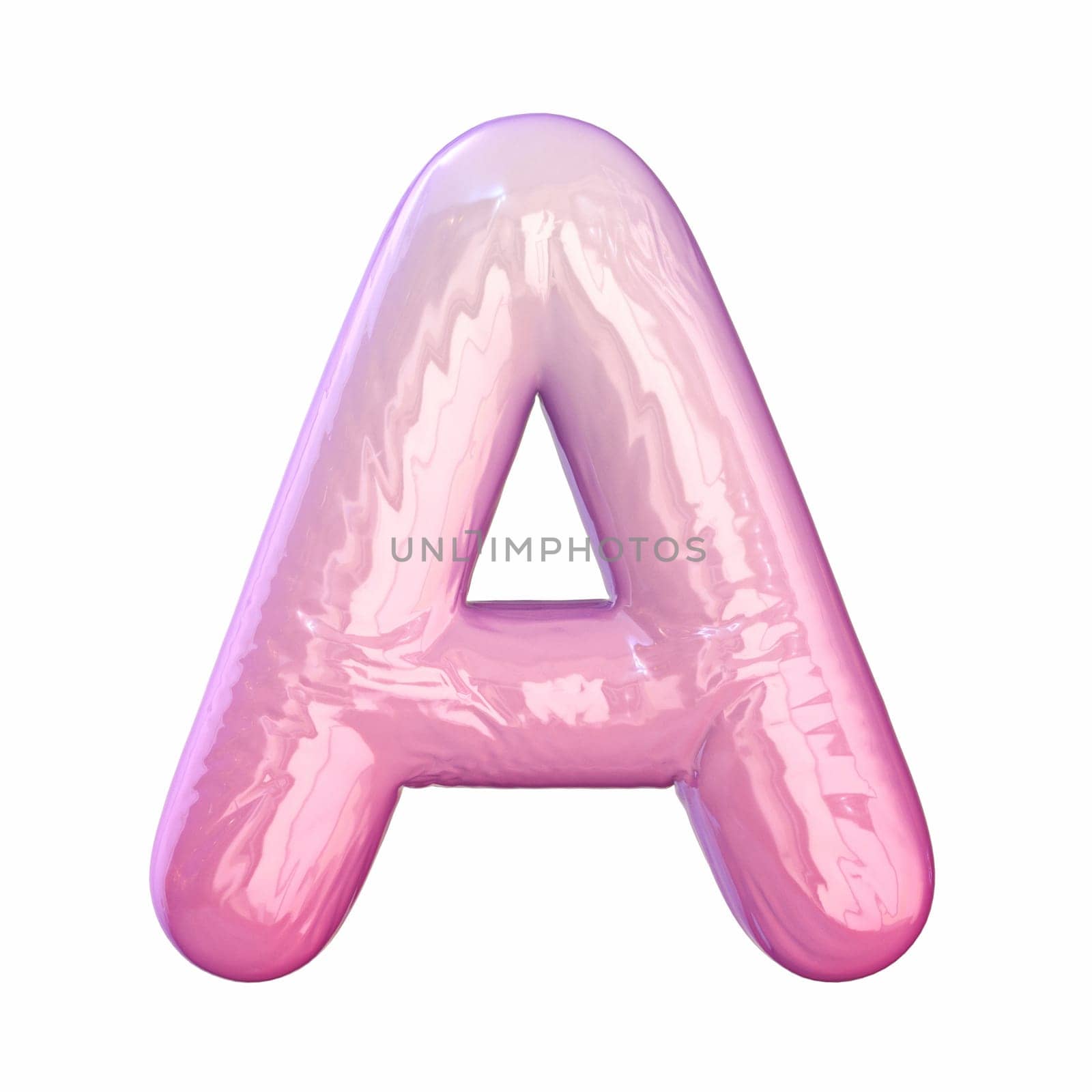 Pink latex glossy font Letter A 3D rendering illustration isolated on white background