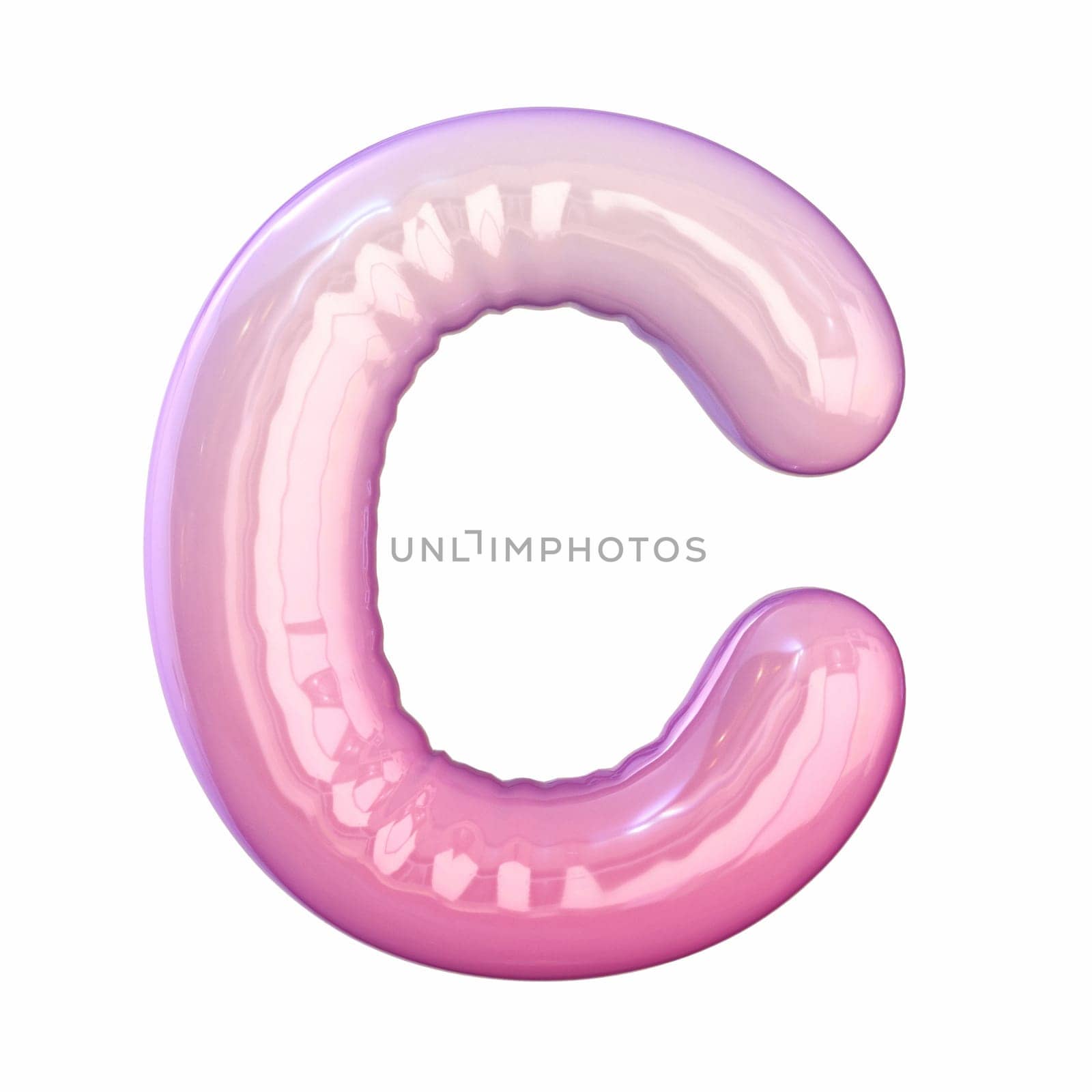 Pink latex glossy font Letter C 3D rendering illustration isolated on white background