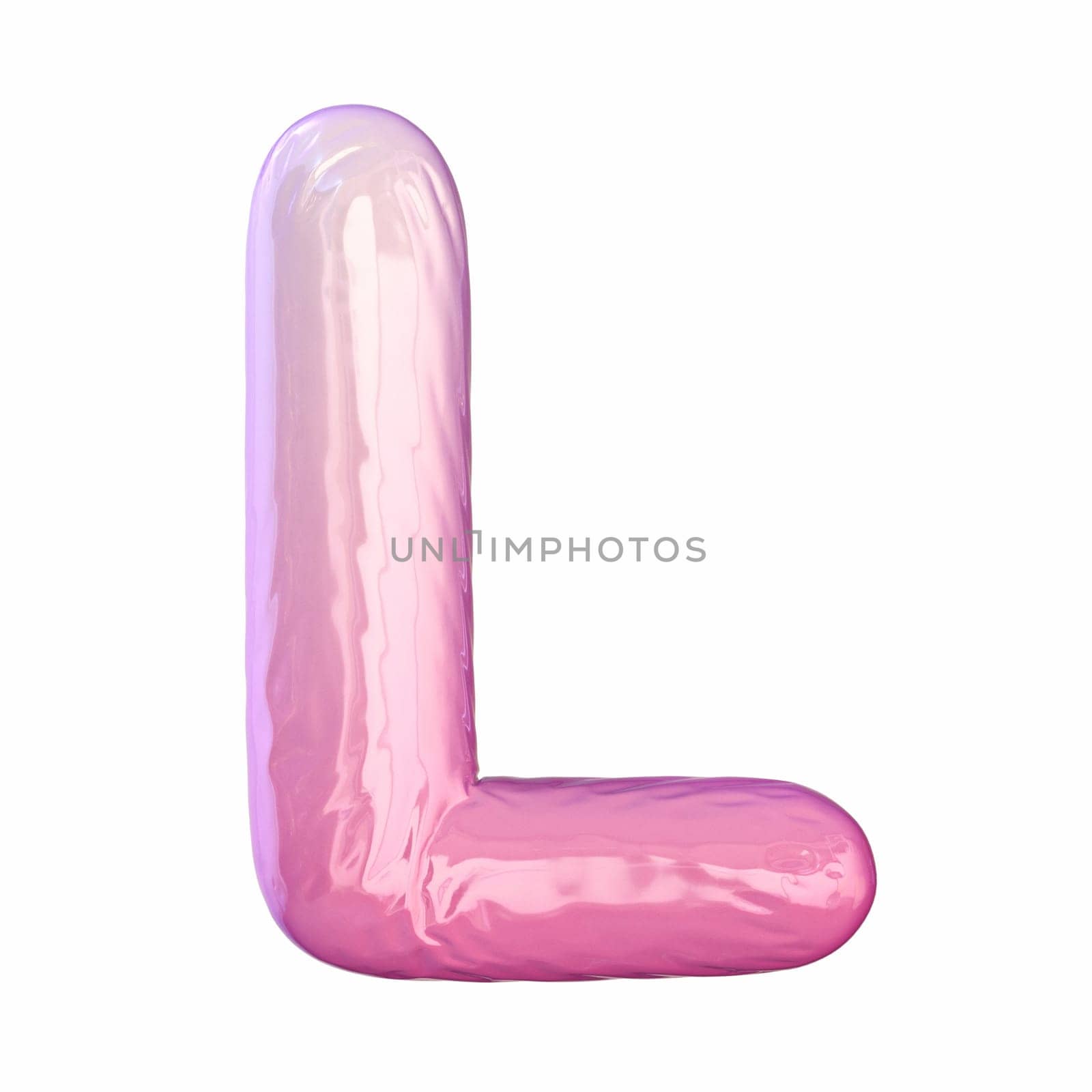 Pink latex glossy font Letter L 3D rendering illustration isolated on white background