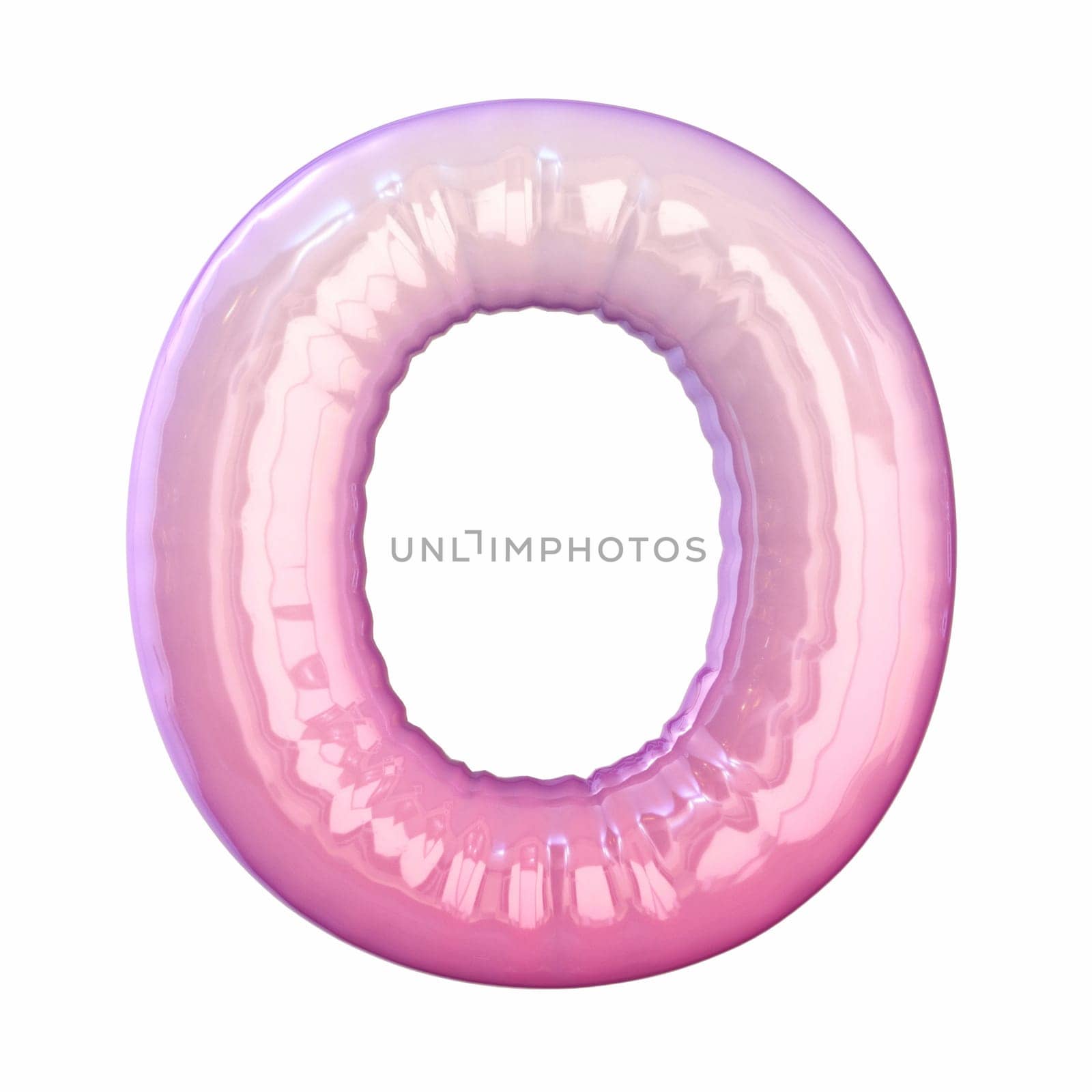 Pink latex glossy font Letter O 3D rendering illustration isolated on white background