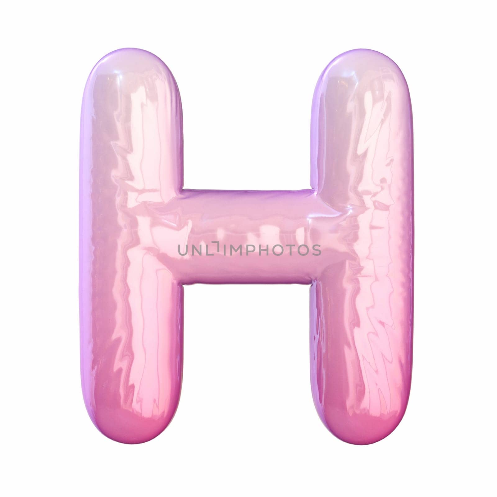Pink latex glossy font Letter H 3D rendering illustration isolated on white background