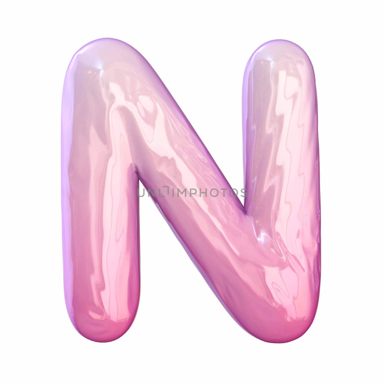 Pink latex glossy font Letter N 3D rendering illustration isolated on white background