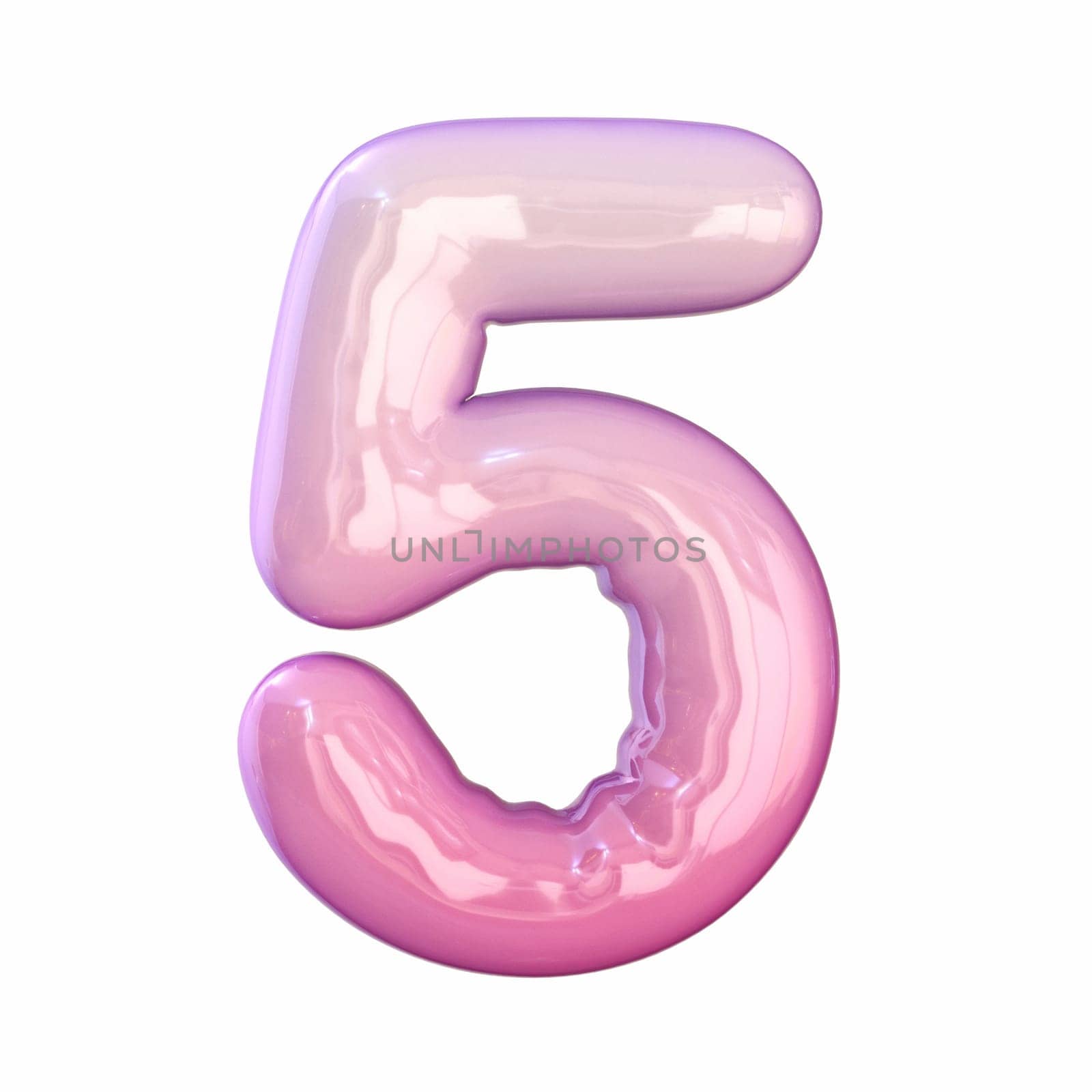 Pink latex glossy font Number 5 FIVE 3D rendering illustration isolated on white background