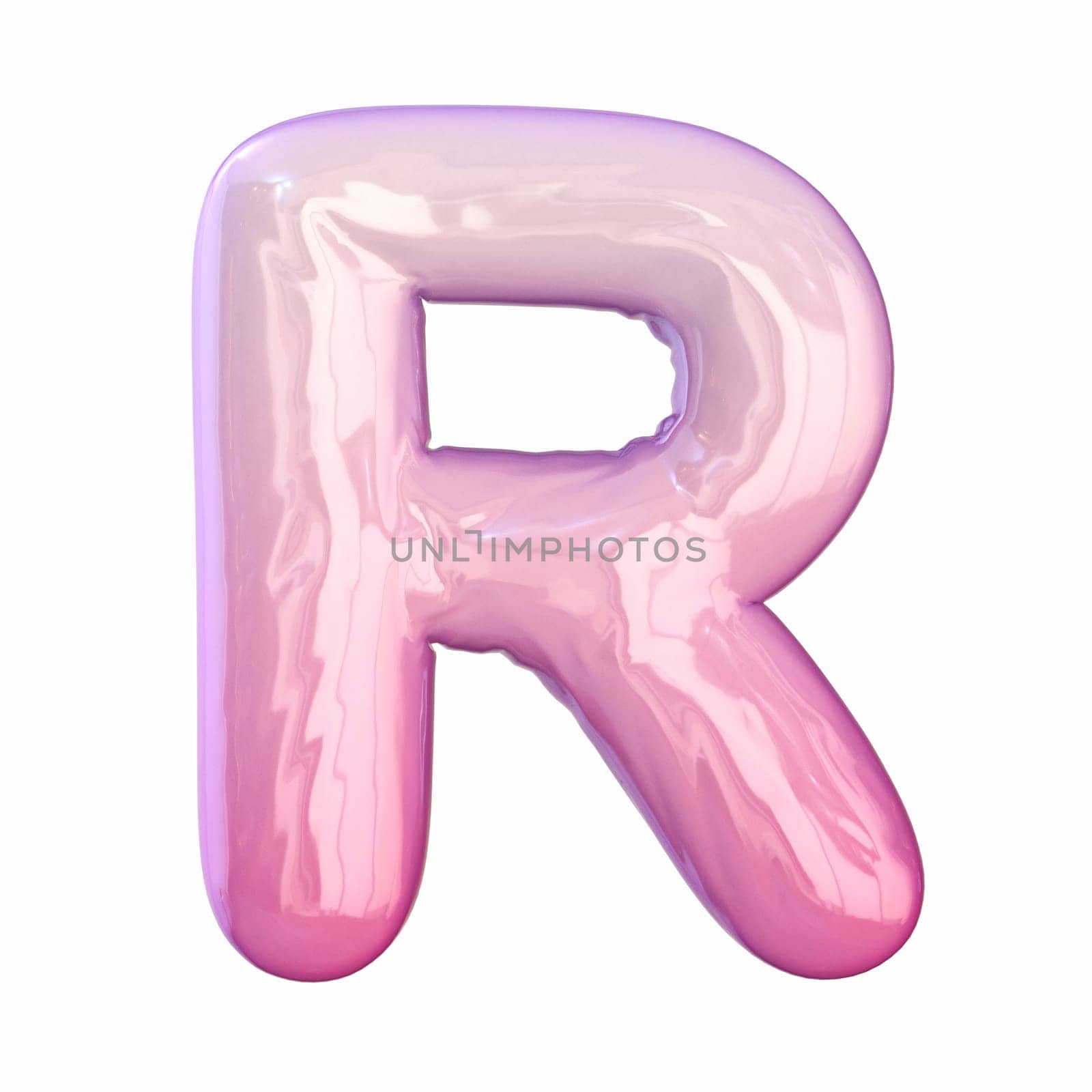 Pink latex glossy font Letter R 3D rendering illustration isolated on white background